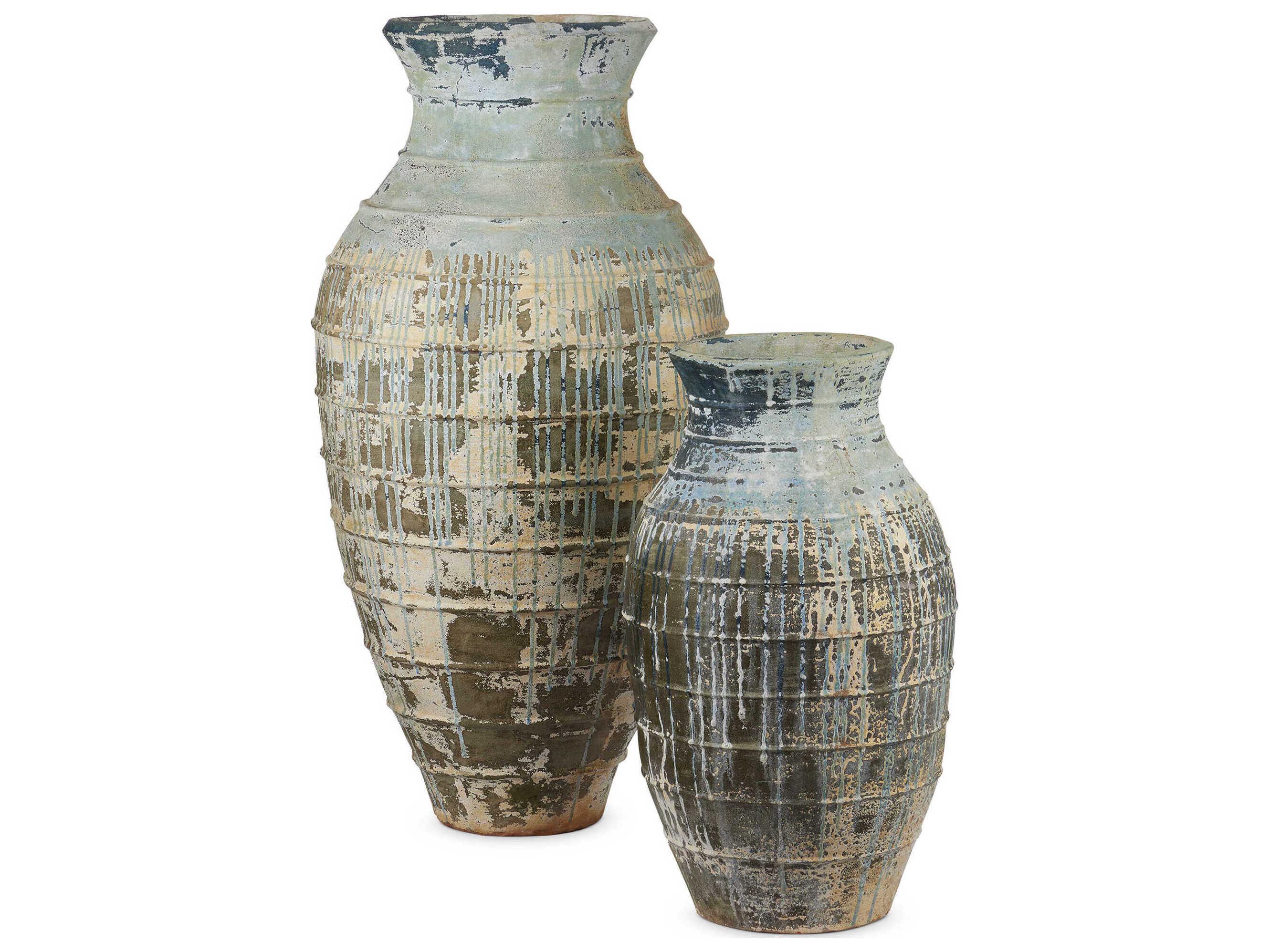 Currey & Company Lipari Antique White Blue Drip Urn