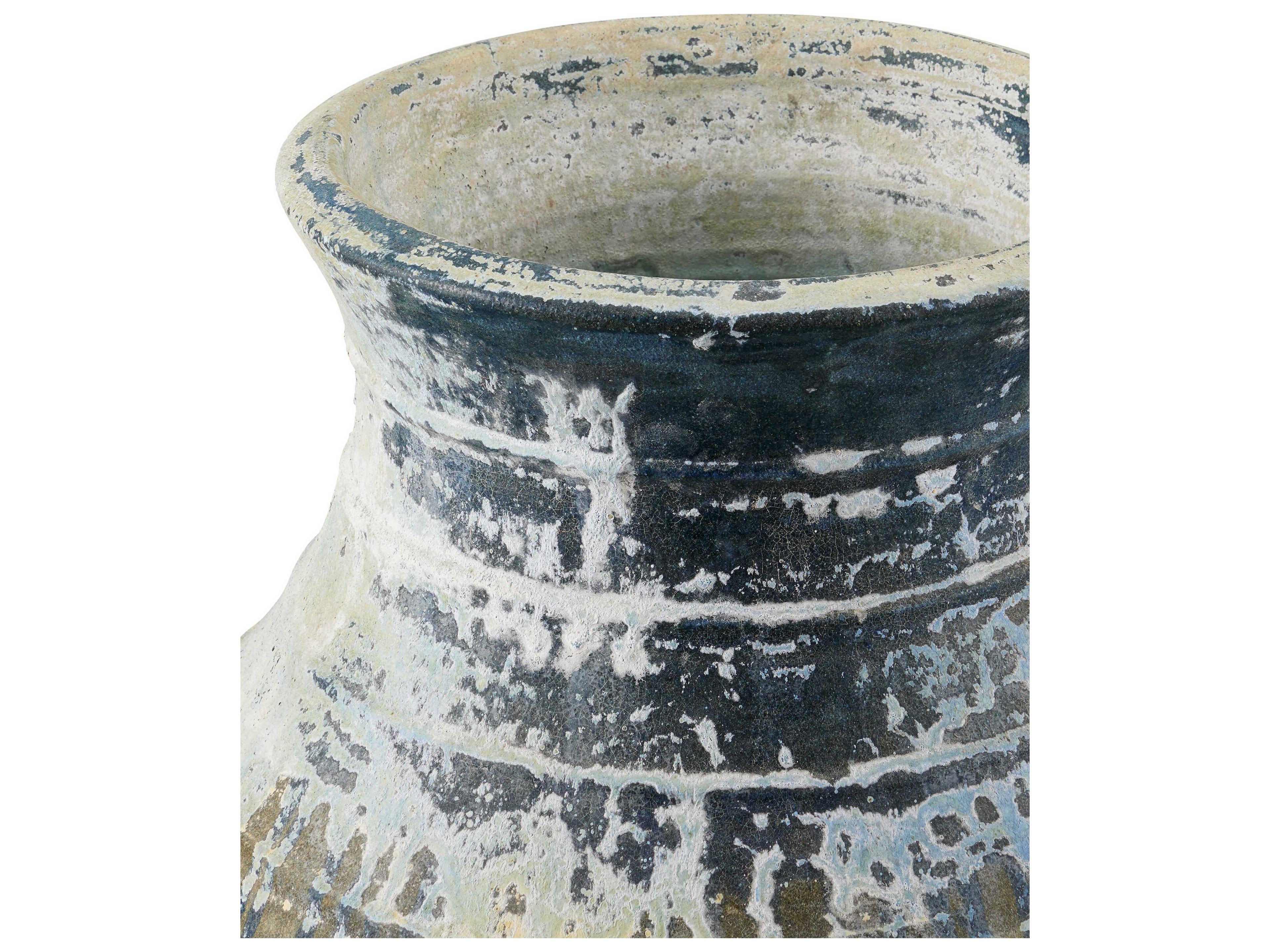 Currey & Company Ragusa Large Antique Blue Drip Urn