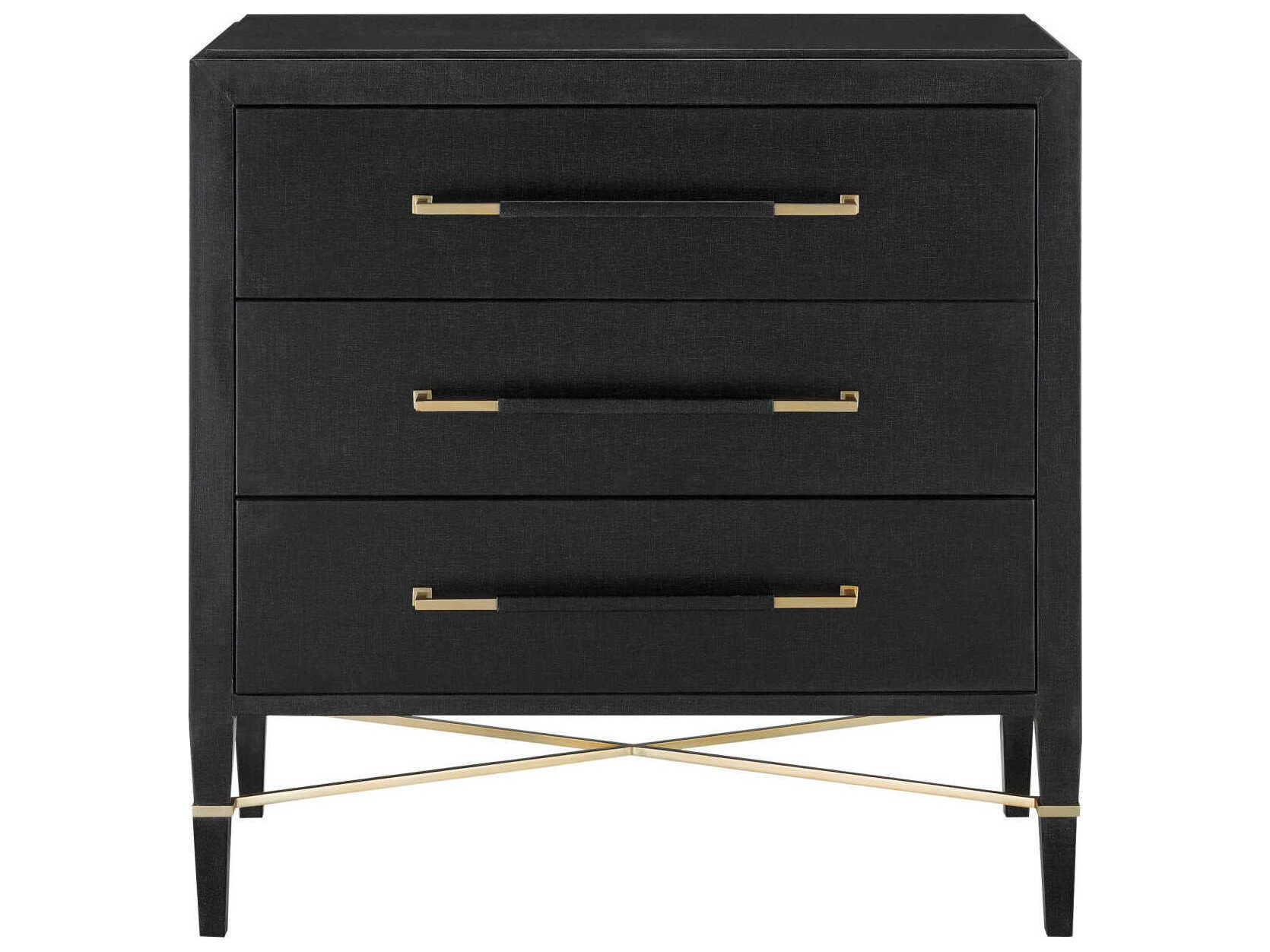 Currey & Company Verona 3-Drawers Gold Solid Wood Chest Nightstand