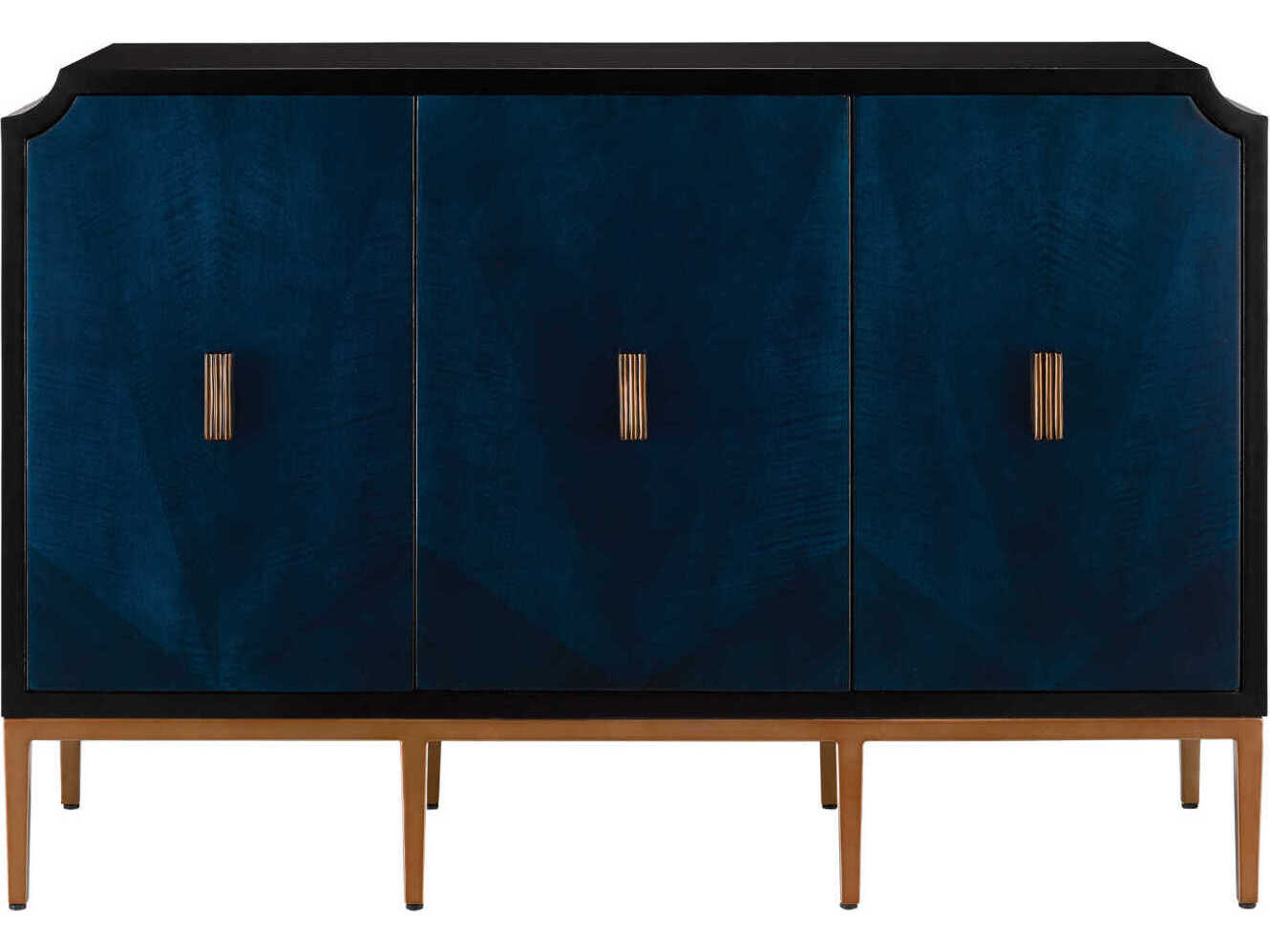Currey & Company Kallista 54" Hardwood Dark Sapphire Caviar Black Antique Brass Sideboard