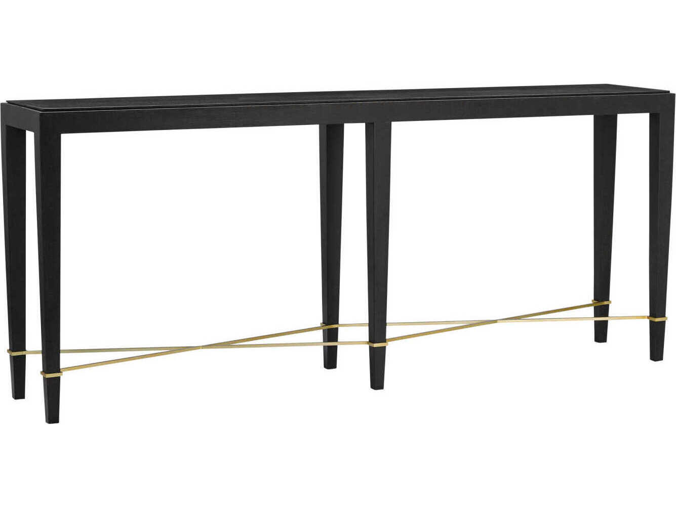 Currey & Company Verona Rectangular Wood Black Lacquered Linen Champagne Console Table