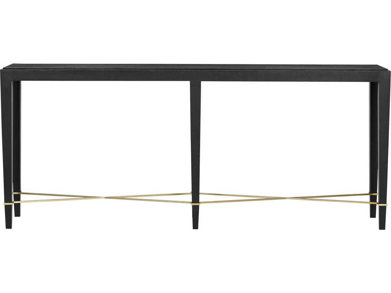 Currey & Company Verona Rectangular Wood Black Lacquered Linen Champagne Console Table