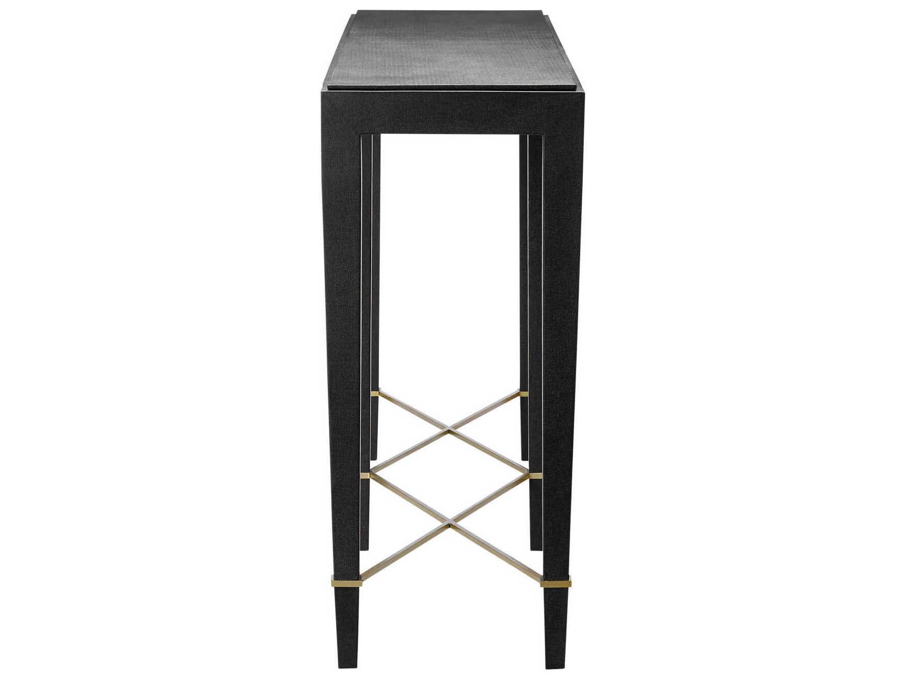 Currey & Company Verona Rectangular Wood Black Lacquered Linen Champagne Console Table
