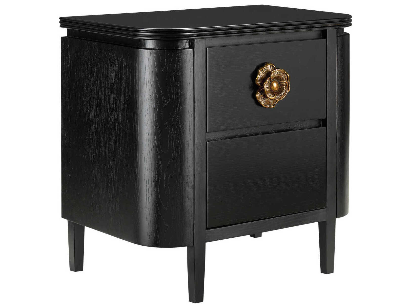 Currey & Company Briallen 2-Drawers Gold Oak Wood Nightstand