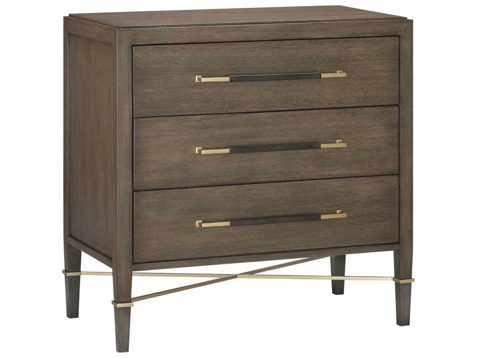 Currey & Company Verona 3-Drawers Brown Mahogany Wood Chest Nightstand