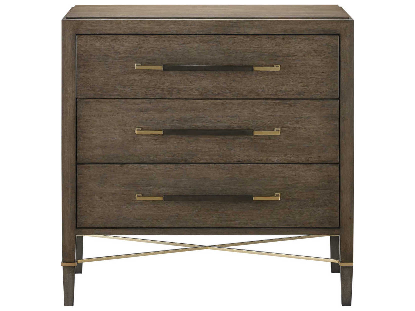 Currey & Company Verona 3-Drawers Brown Mahogany Wood Chest Nightstand