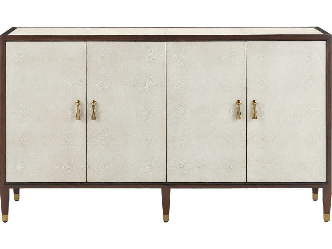 Currey & Company Evie 60" Mahogany Wood Ivory Dark Walnut Brass Credenza Sideboard