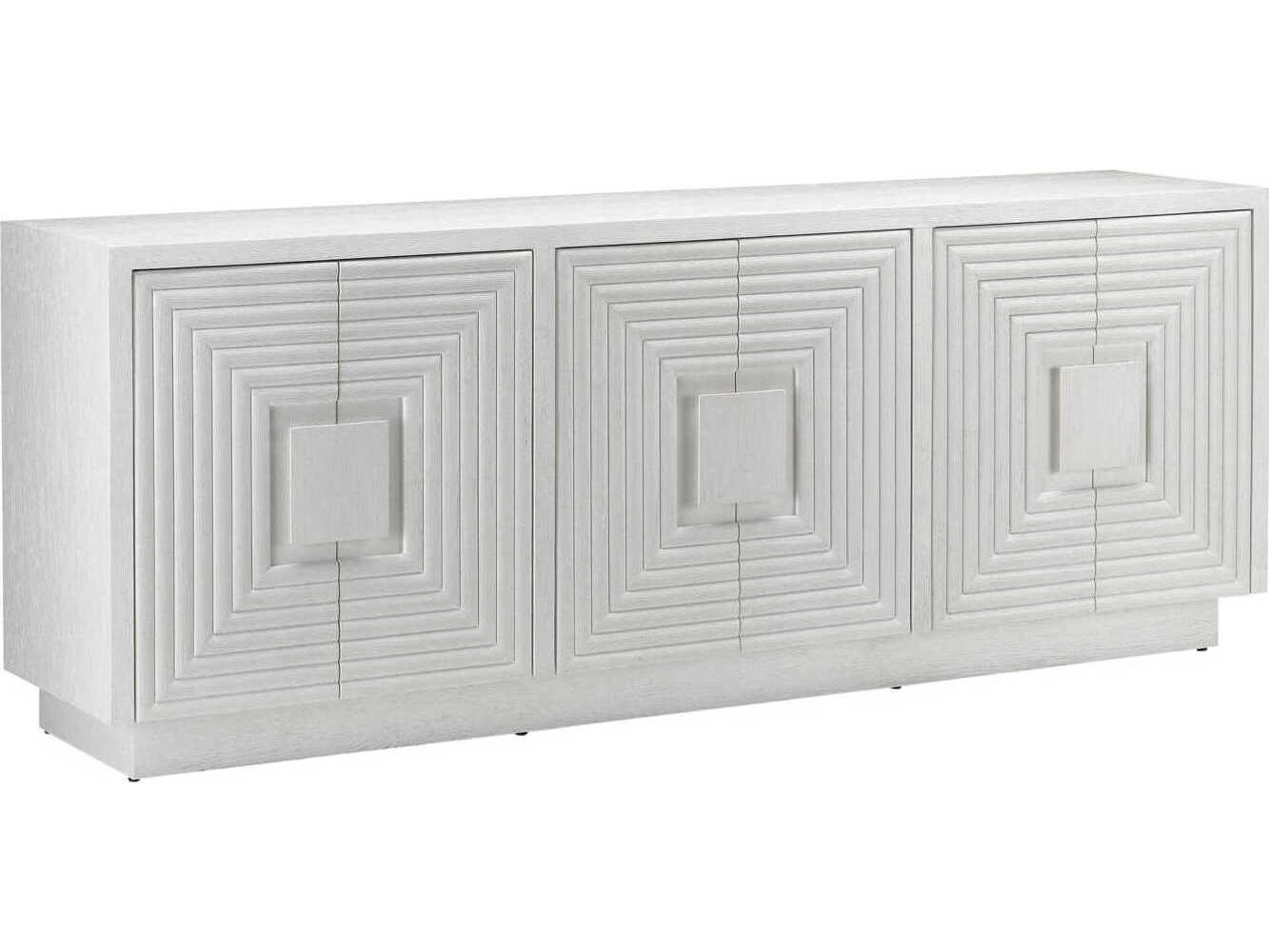 Currey & Company Morombe 84" Oak Wood Cerused White Credenza Sideboard