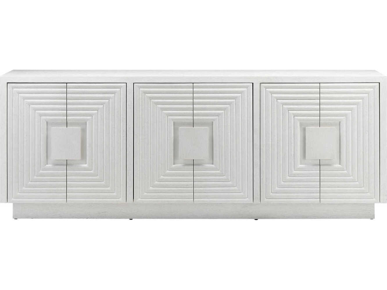 Currey & Company Morombe 84" Oak Wood Cerused White Credenza Sideboard