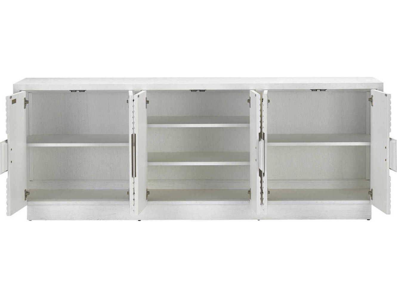 Currey & Company Morombe 84" Oak Wood Cerused White Credenza Sideboard