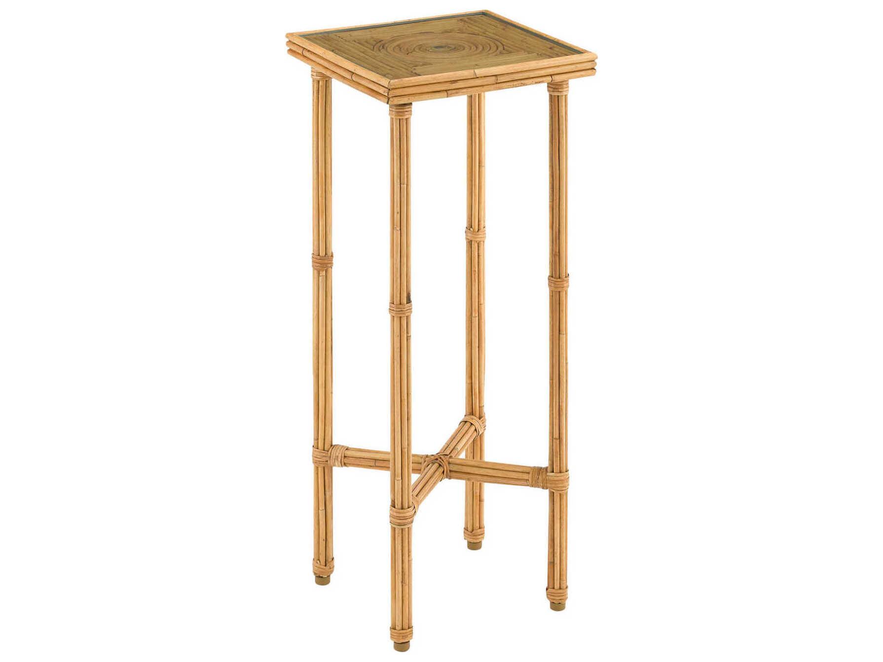 Currey & Company Silang 9" Square Glass Natural Rattan End Table