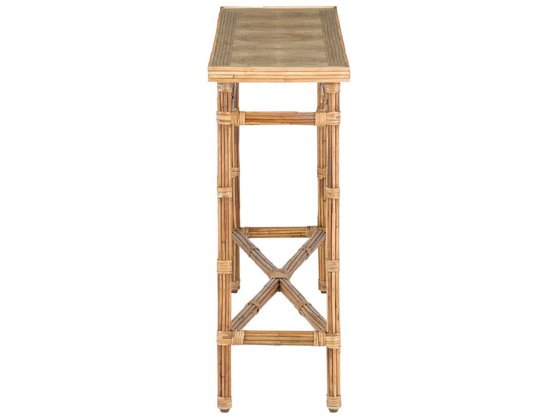 Currey & Company Silang Rectangular Glass Natural Rattan Console Table