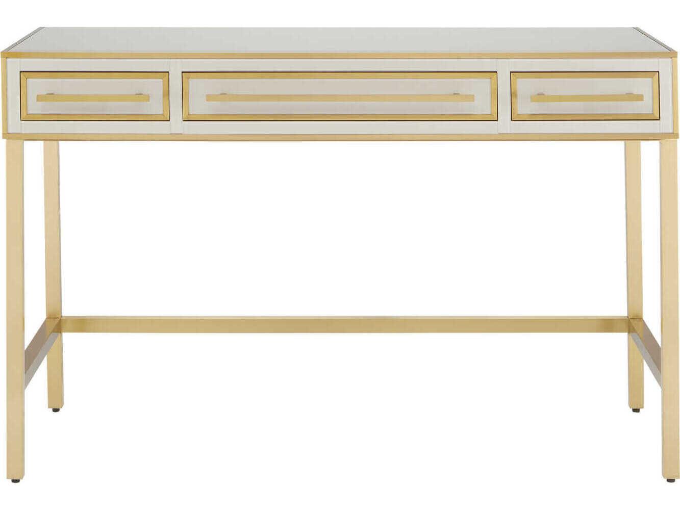 Currey & Company Arden Ivory Satin Brass Gray Hardwood Vanity Table