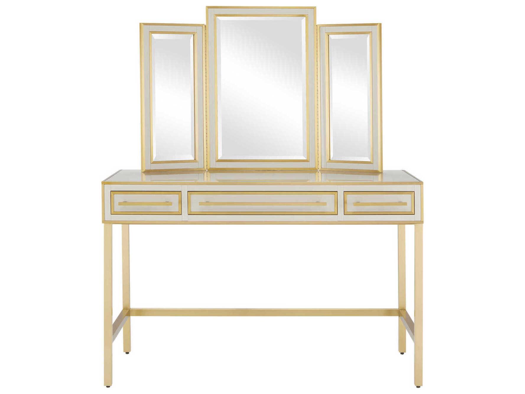 Currey & Company Arden Ivory Satin Brass Gray Hardwood Vanity Table