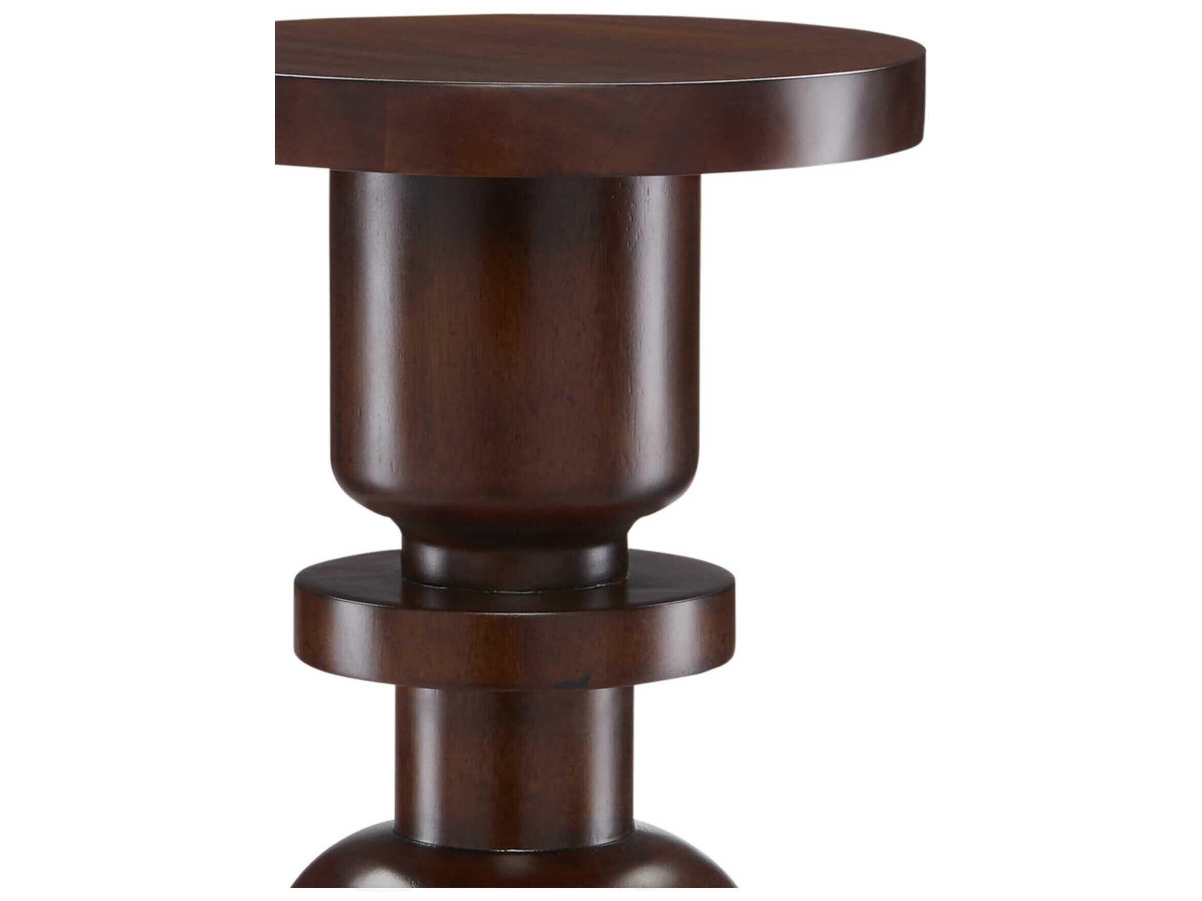 Currey & Company Sasha Round Wood Dark Walnut End Table