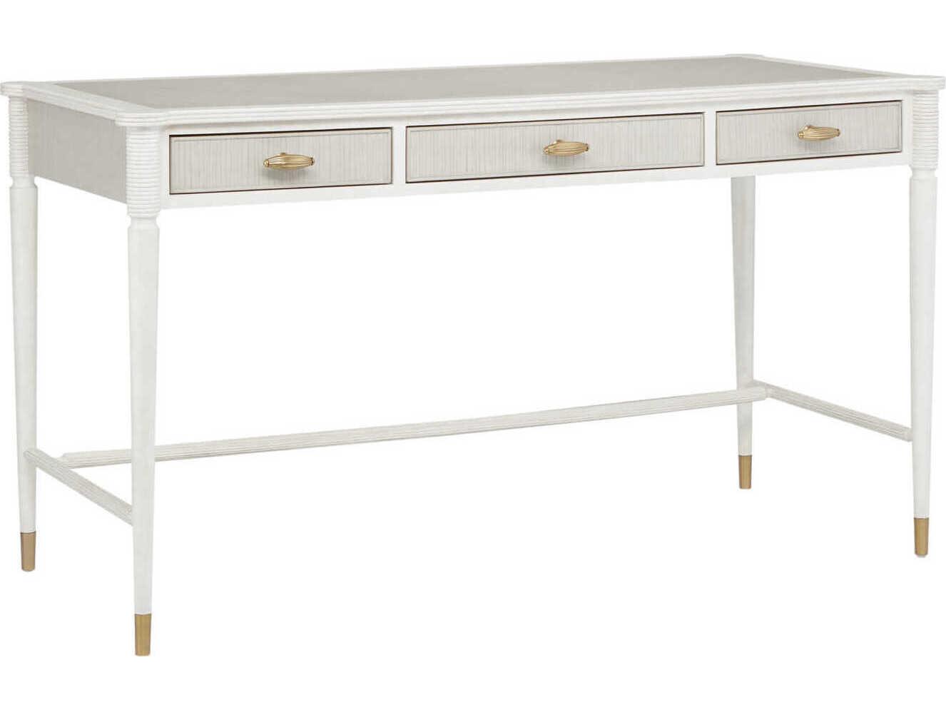 Currey & Company Aster Off White Fog Brass Mahogany Wood Secretary Desk