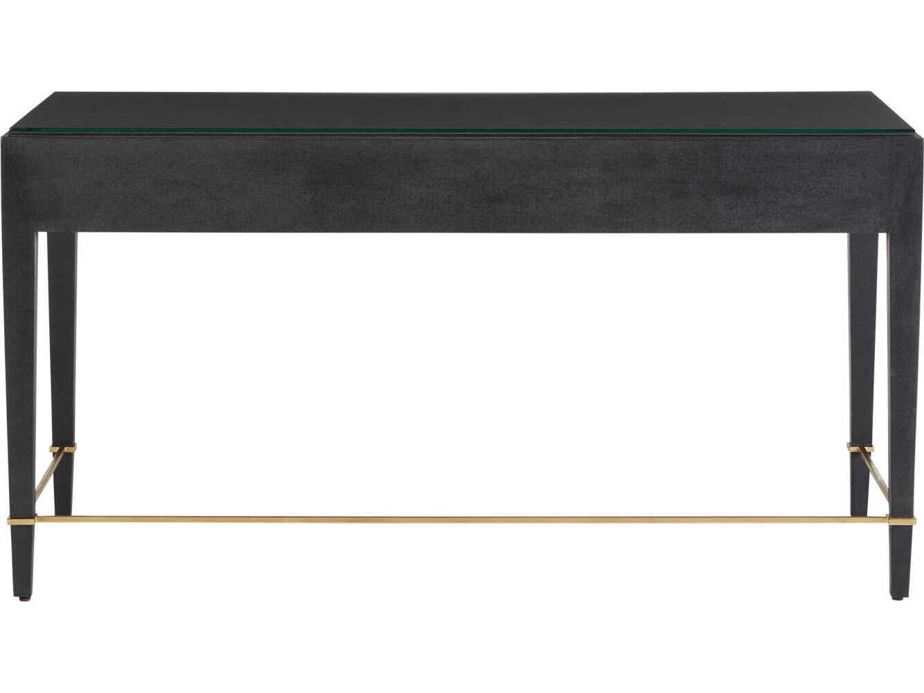 Currey & Company Verona Black Lacquered Linen Champagne Metal Solid Wood Secretary Desk