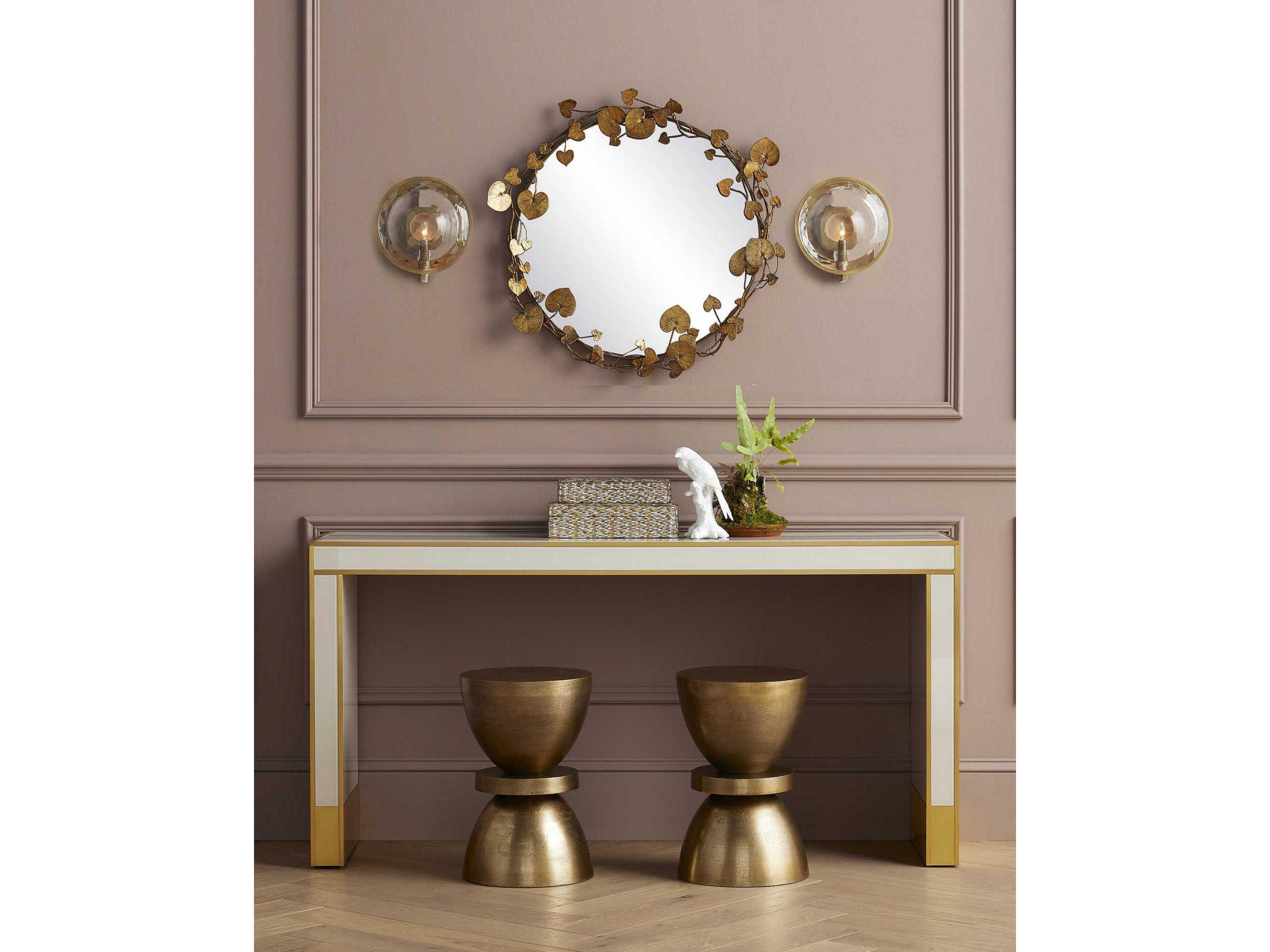 Currey & Company Arden Rectangular Glass Ivory Satin Brass Console Table