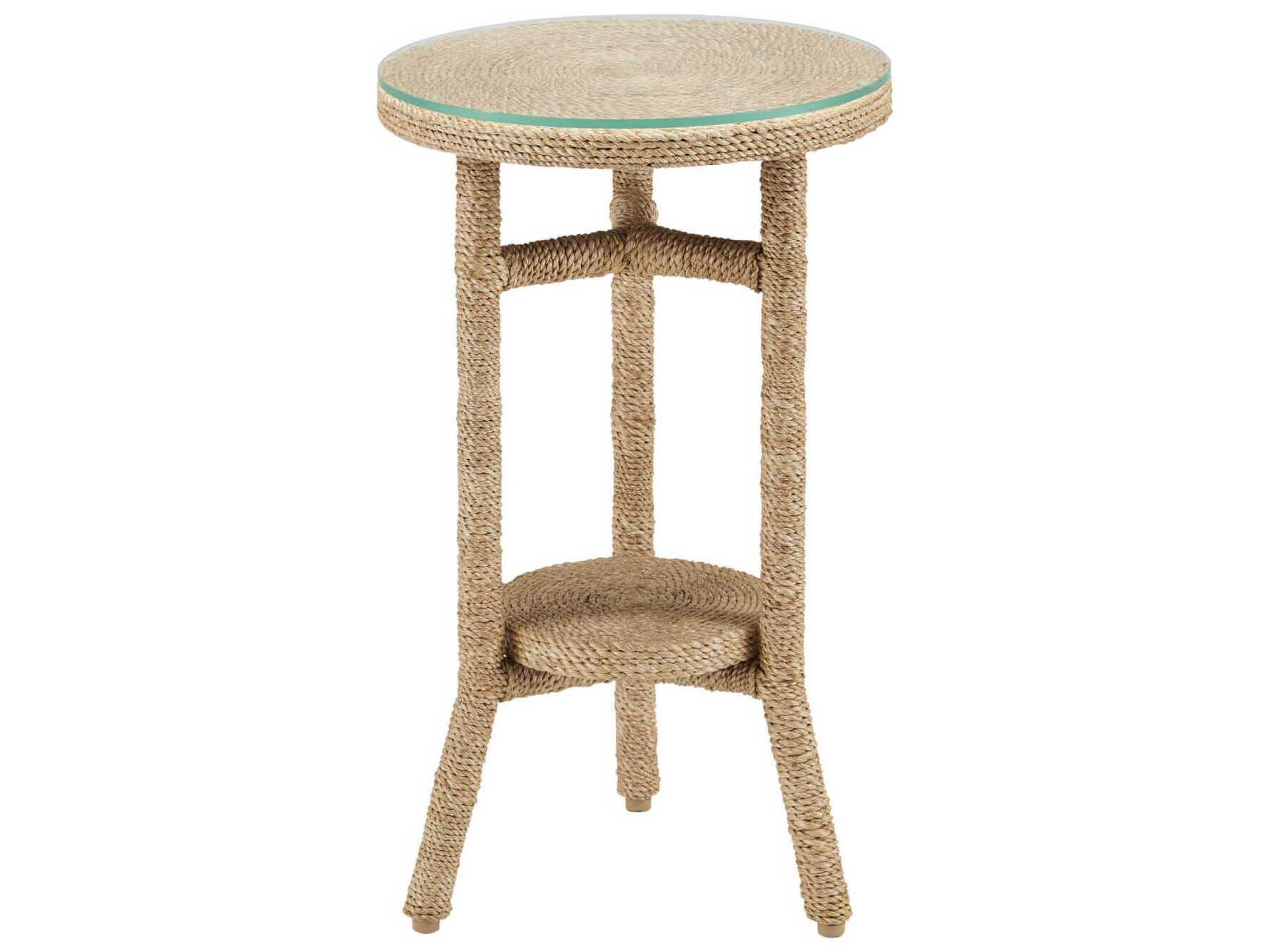 Currey & Company Limay Round Natural Rope Clear Glass End Table