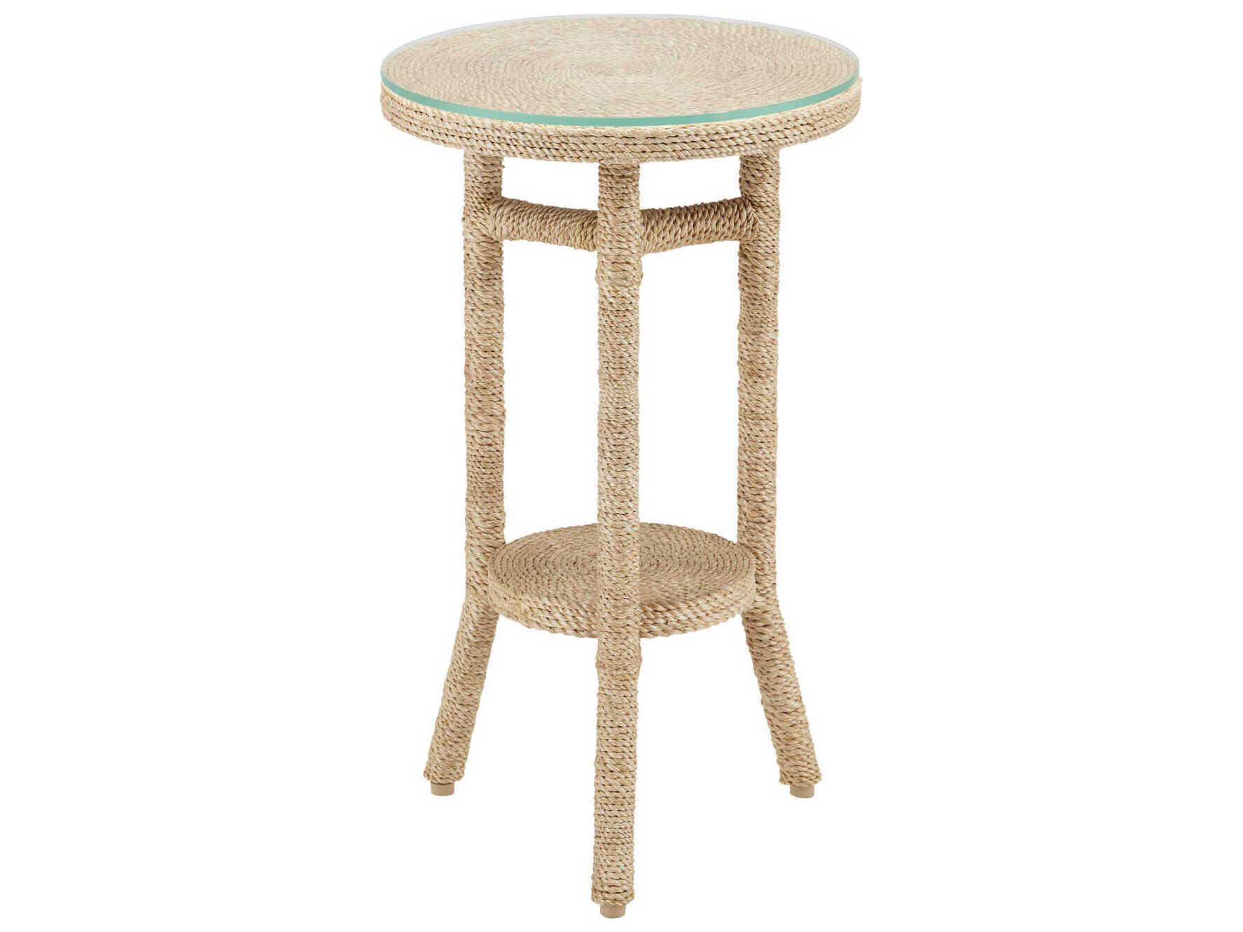 Currey & Company Limay Round Natural Rope Clear Glass End Table
