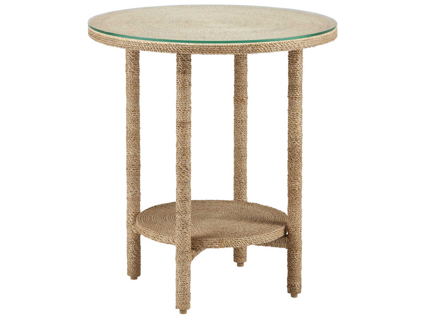 Currey & Company Limay Round Natural Rope Clear Glass End Table