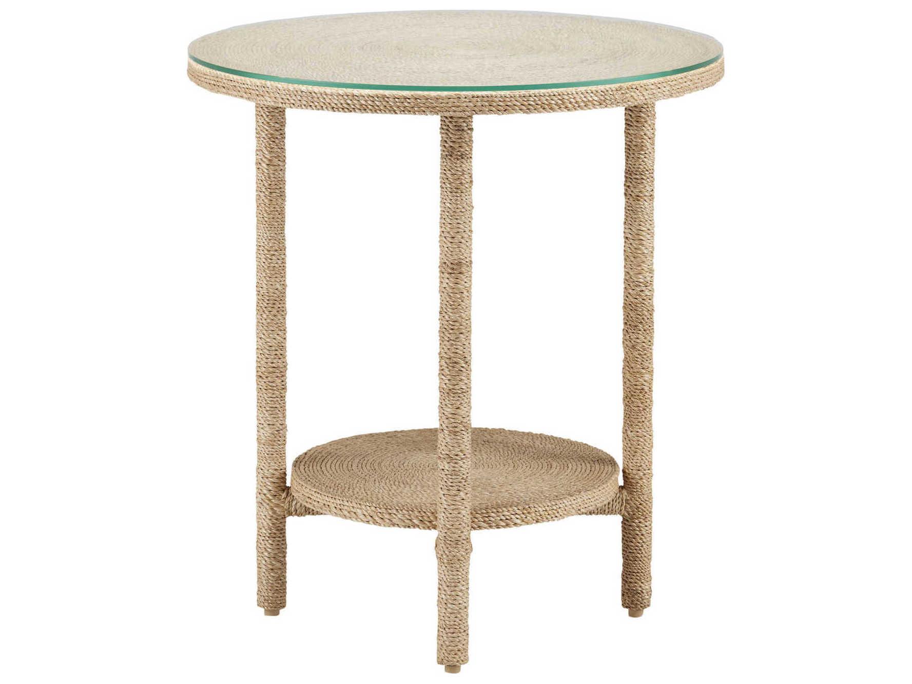 Currey & Company Limay Round Natural Rope Clear Glass End Table