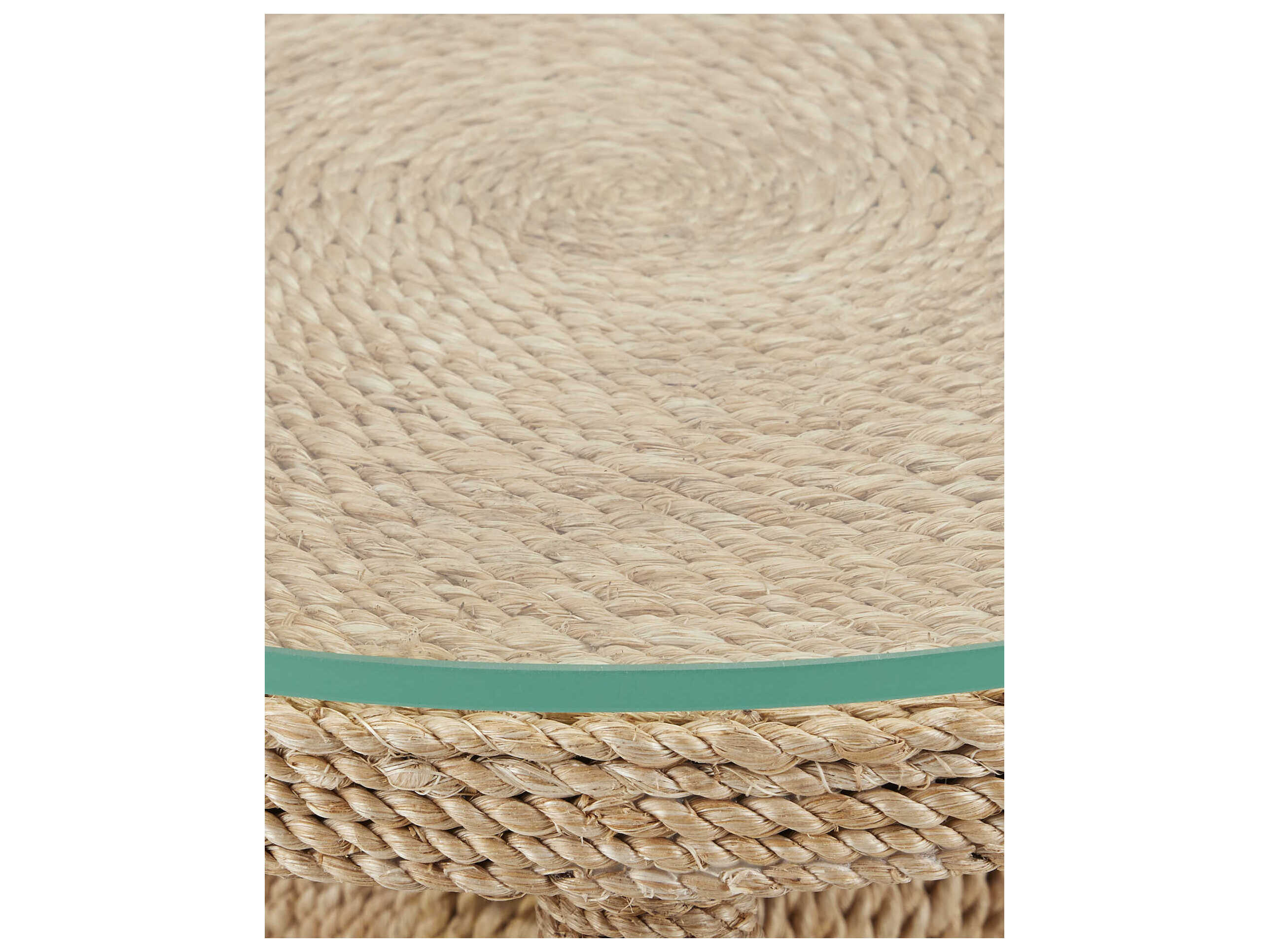Currey & Company Limay Round Natural Rope Clear Glass End Table