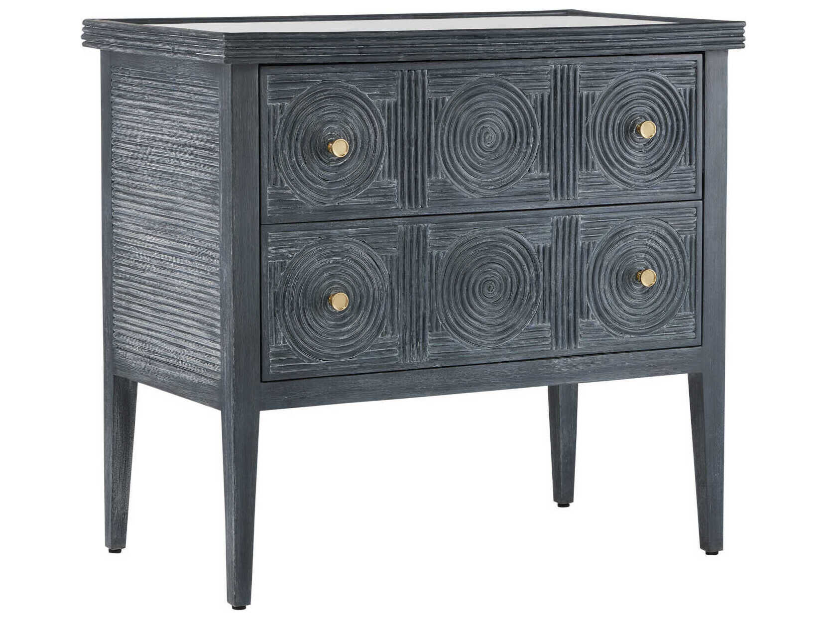 Currey & Company Santos Vintage Navy Brushed Brass Clear Blue Mahogany Wood Accent Chest