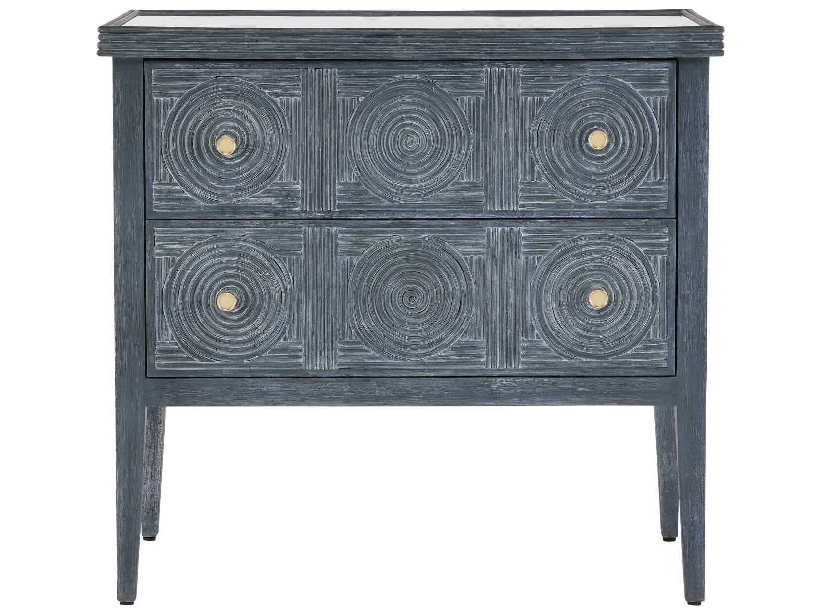 Currey & Company Santos Vintage Navy Brushed Brass Clear Blue Mahogany Wood Accent Chest