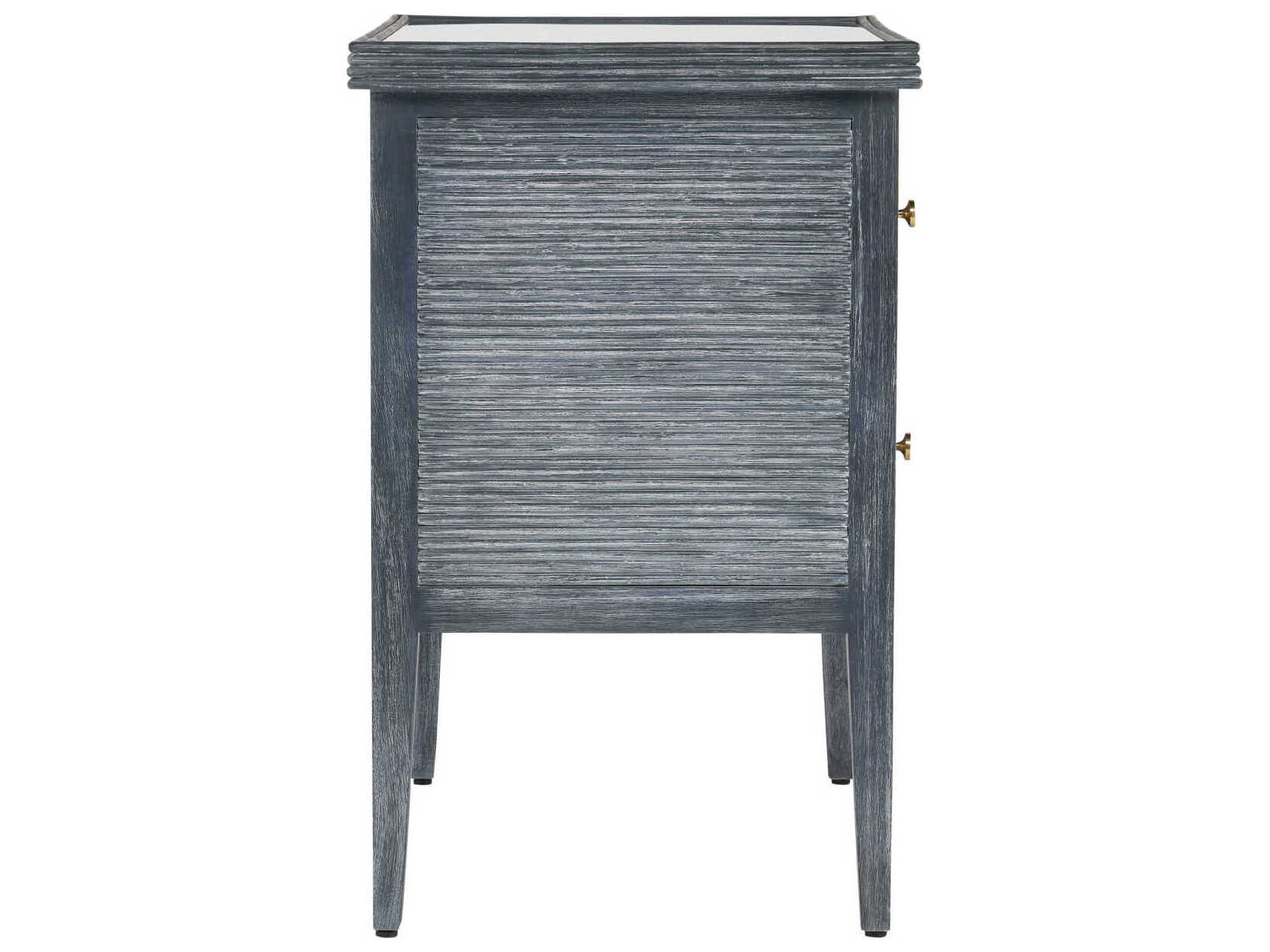 Currey & Company Santos Vintage Navy Brushed Brass Clear Blue Mahogany Wood Accent Chest