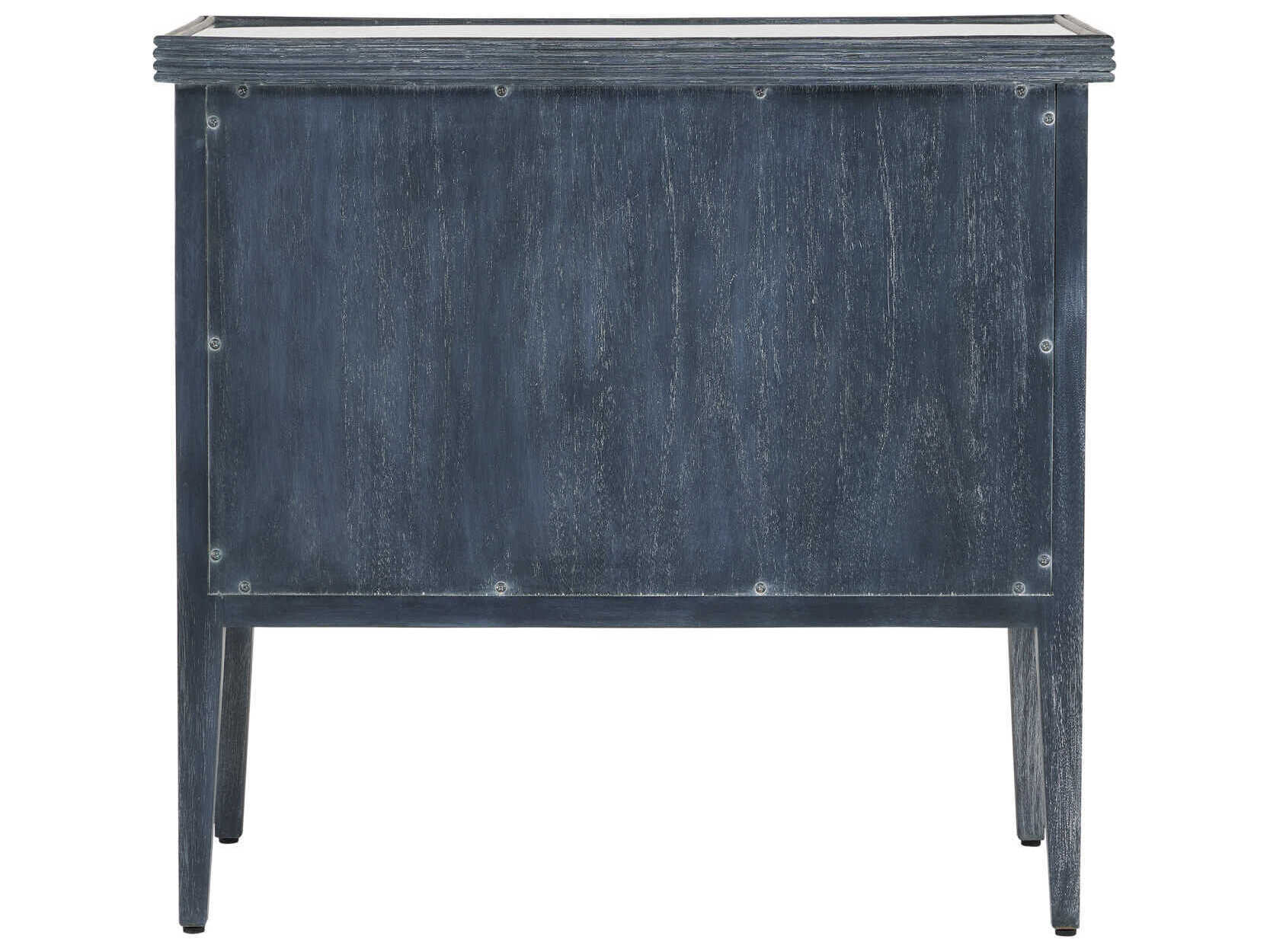 Currey & Company Santos Vintage Navy Brushed Brass Clear Blue Mahogany Wood Accent Chest