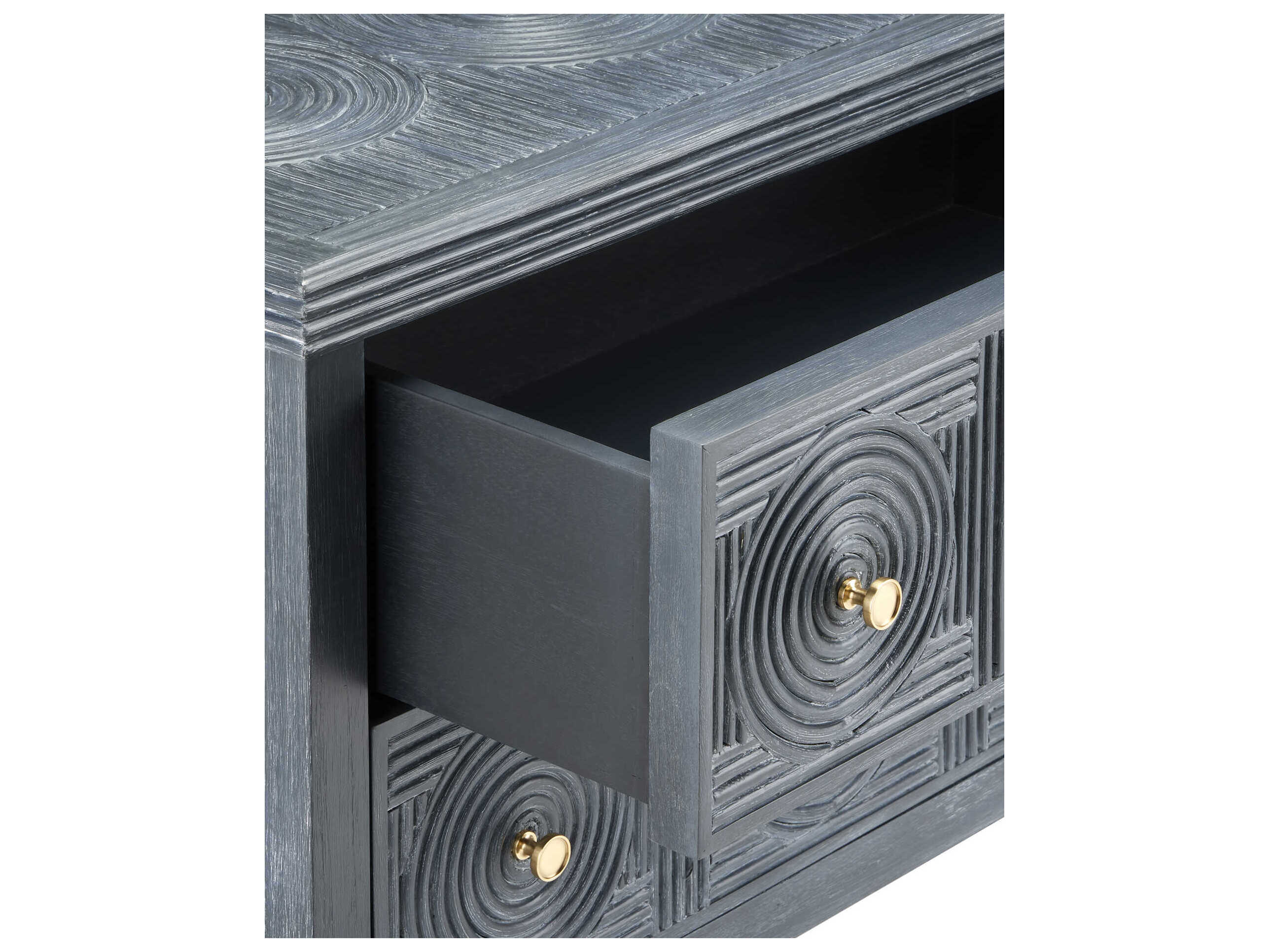 Currey & Company Santos Vintage Navy Brushed Brass Clear Blue Mahogany Wood Accent Chest