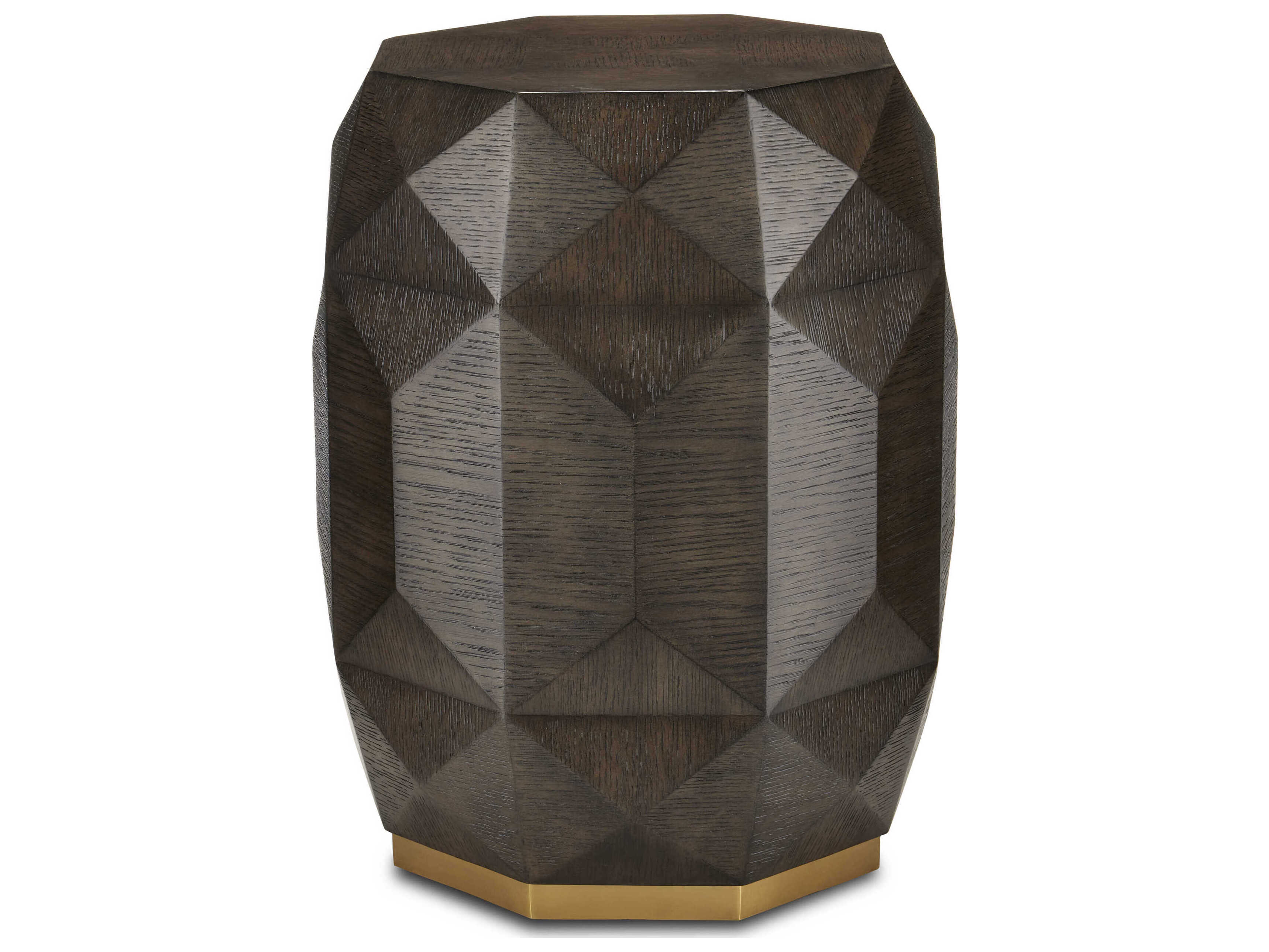 Currey & Company Kendall Hexagon Wood Dove Gray polished Brass End Table
