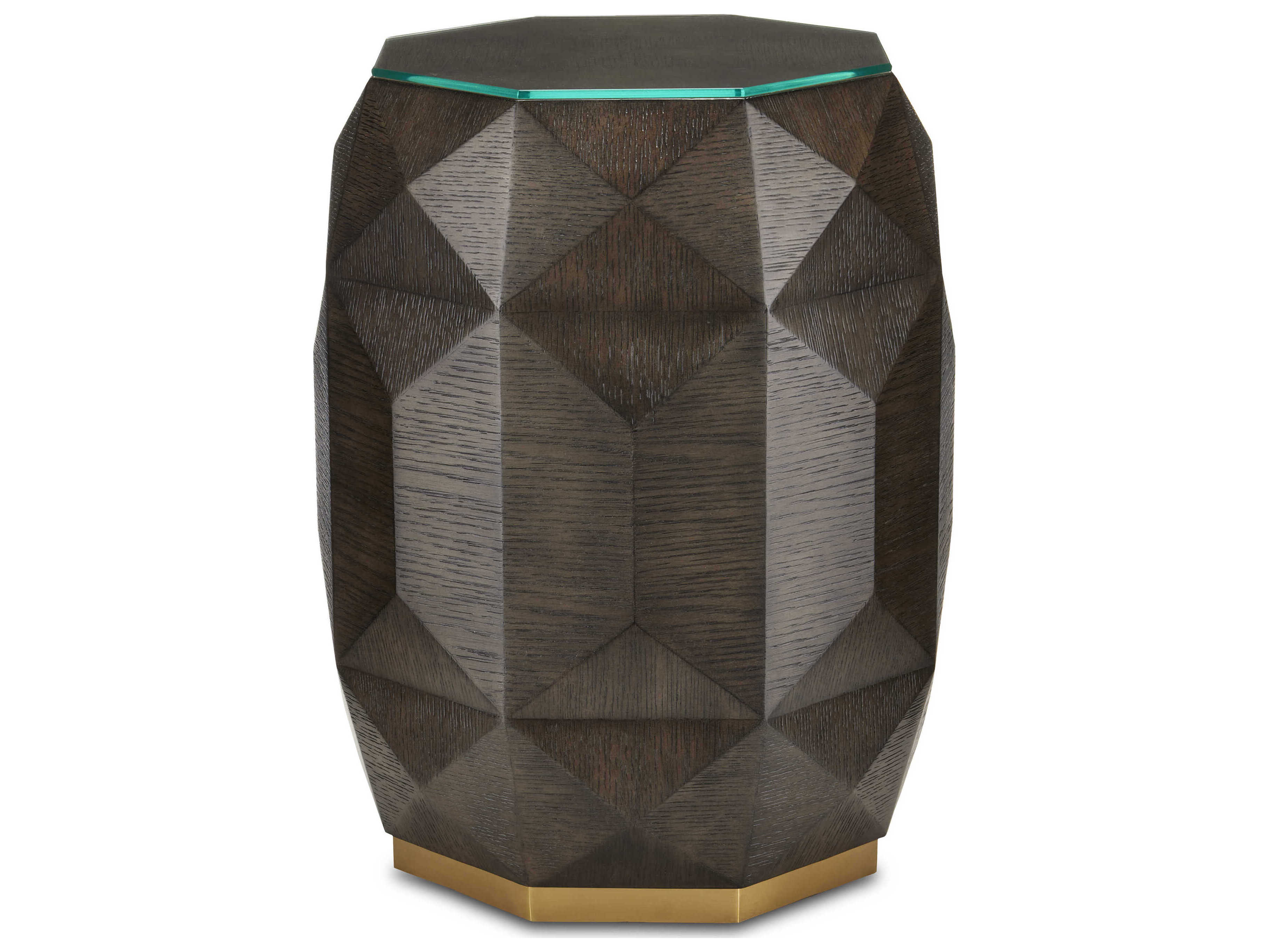 Currey & Company Kendall Hexagon Wood Dove Gray polished Brass End Table