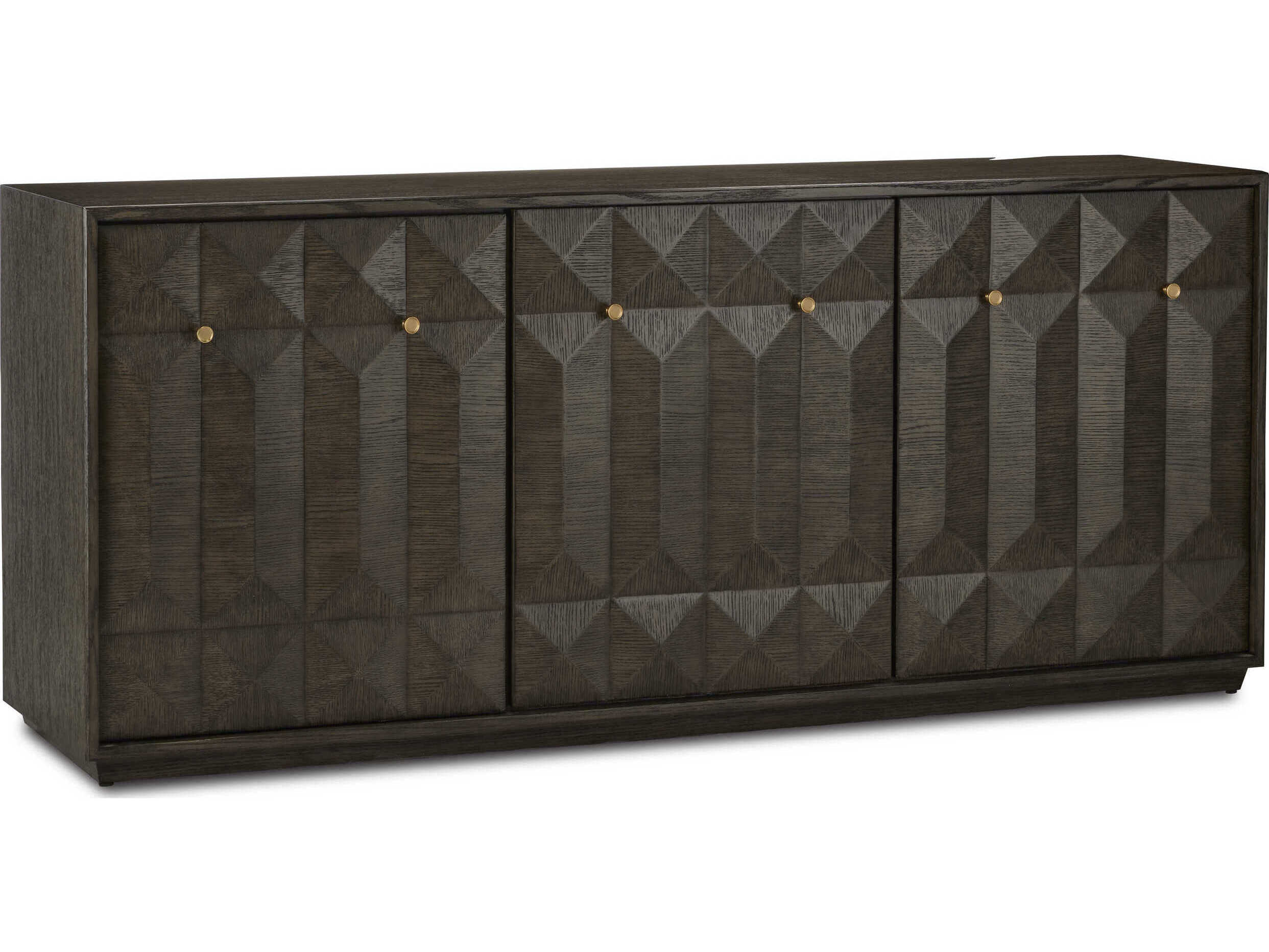 Currey & Company Kendall 78" Solid Wood Dove Gray Polished Brass Credenza Sideboard