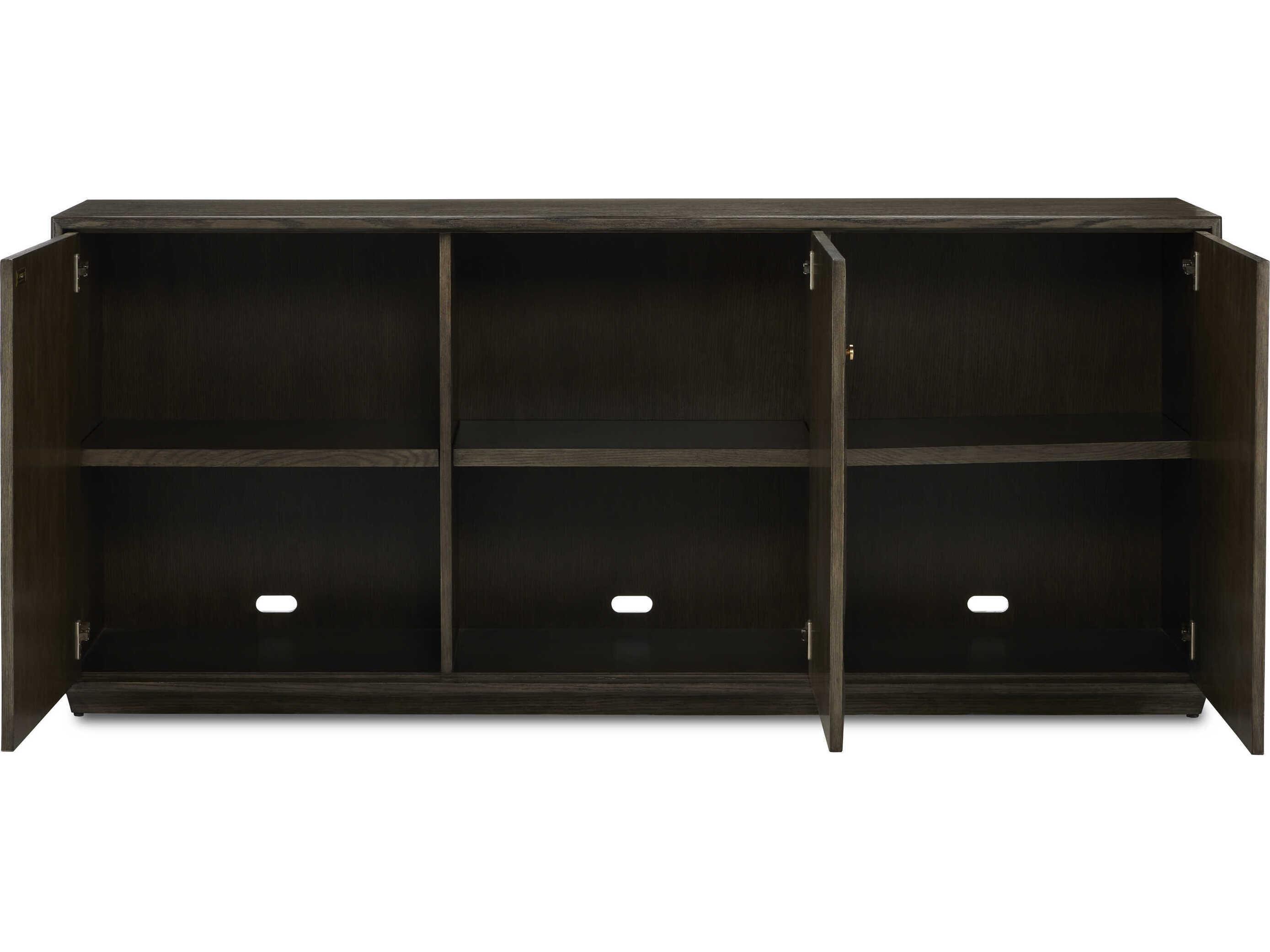 Currey & Company Kendall 78" Solid Wood Dove Gray Polished Brass Credenza Sideboard