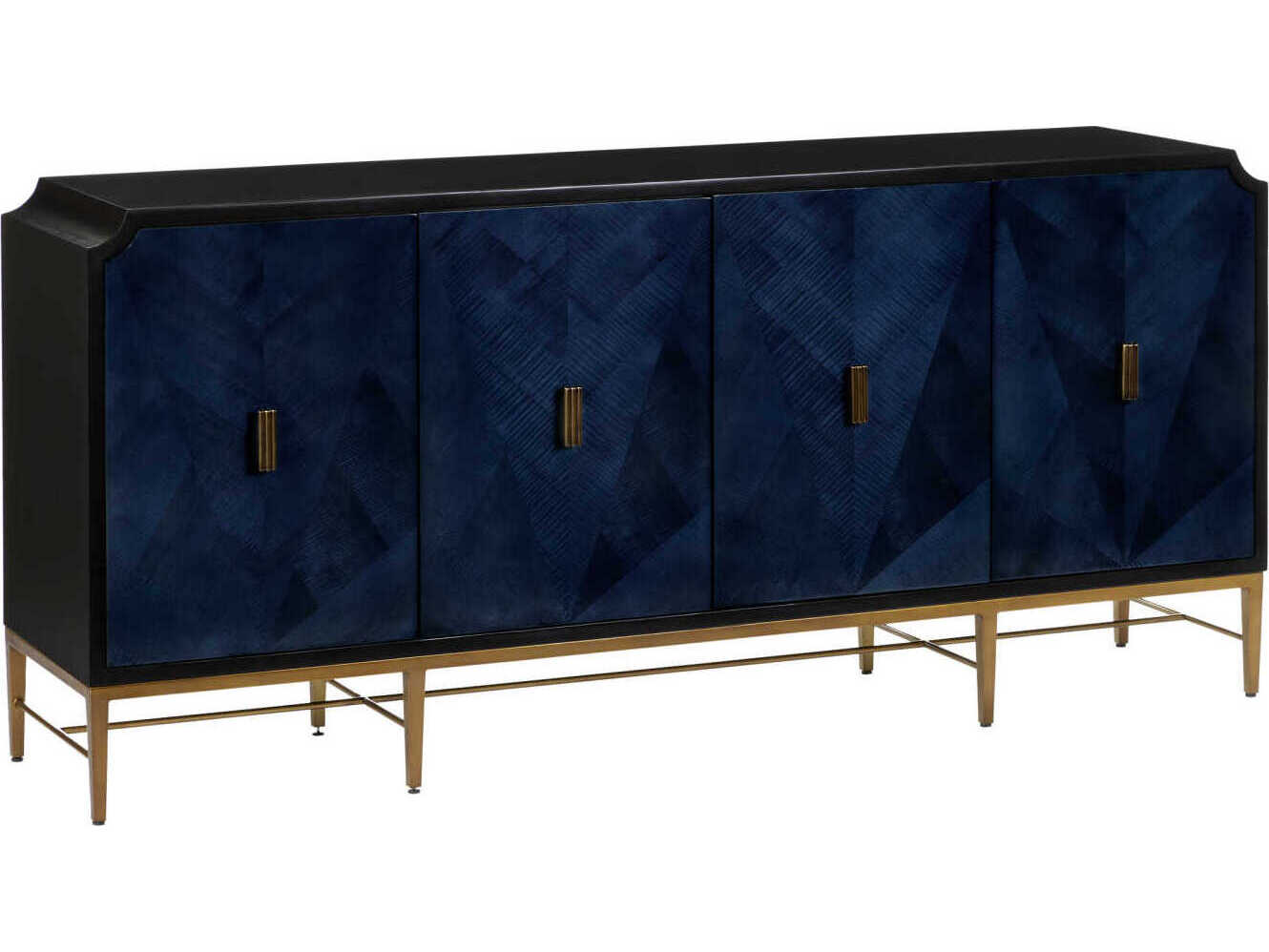 Currey & Company Kallista 80" Hardwood Dark Sapphire Caviar Black Sideboard