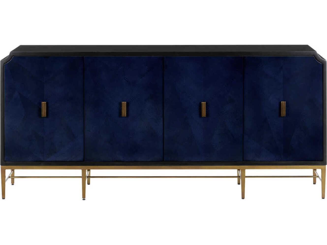 Currey & Company Kallista 80" Hardwood Dark Sapphire Caviar Black Sideboard