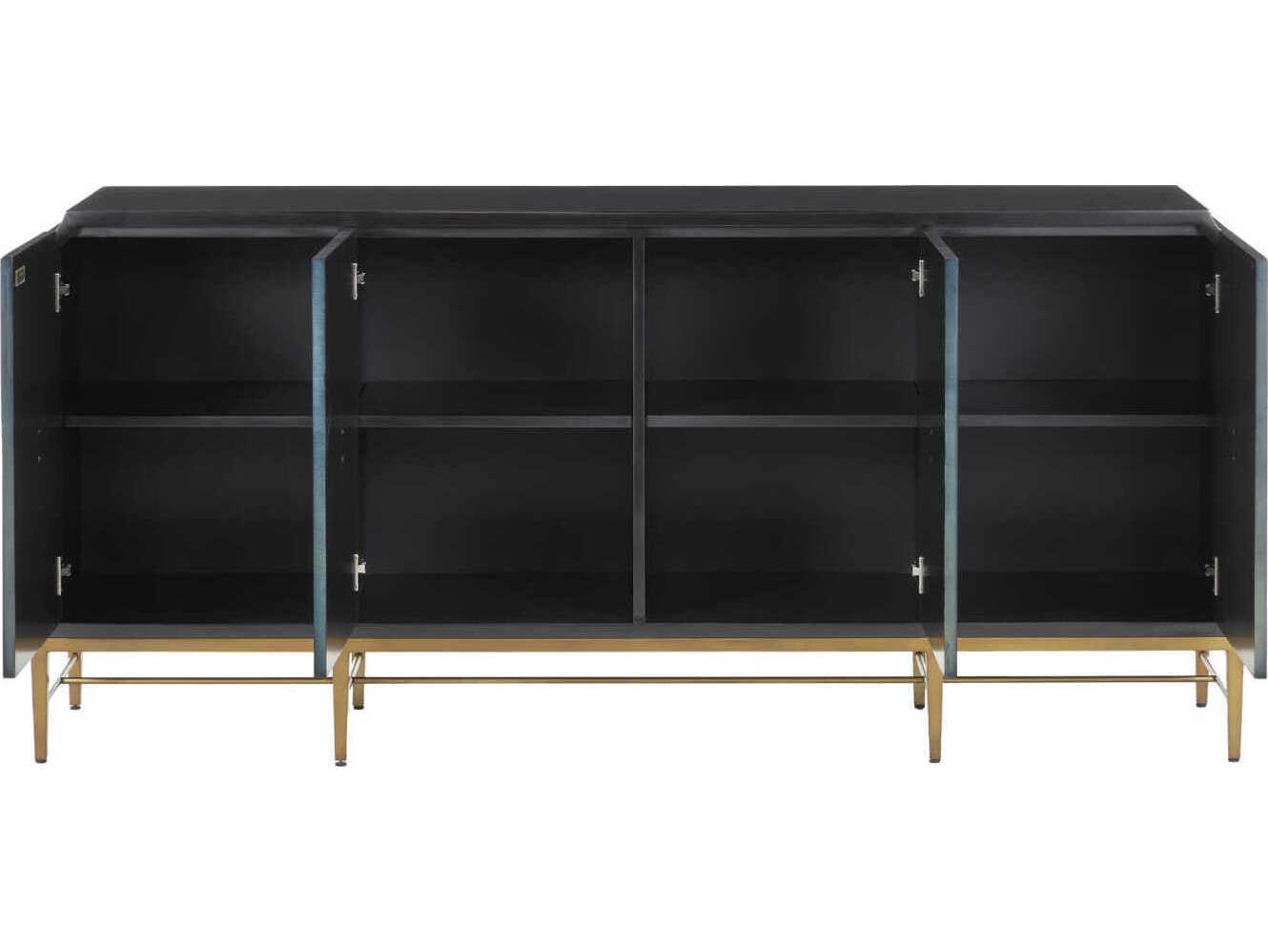 Currey & Company Kallista 80" Hardwood Dark Sapphire Caviar Black Sideboard