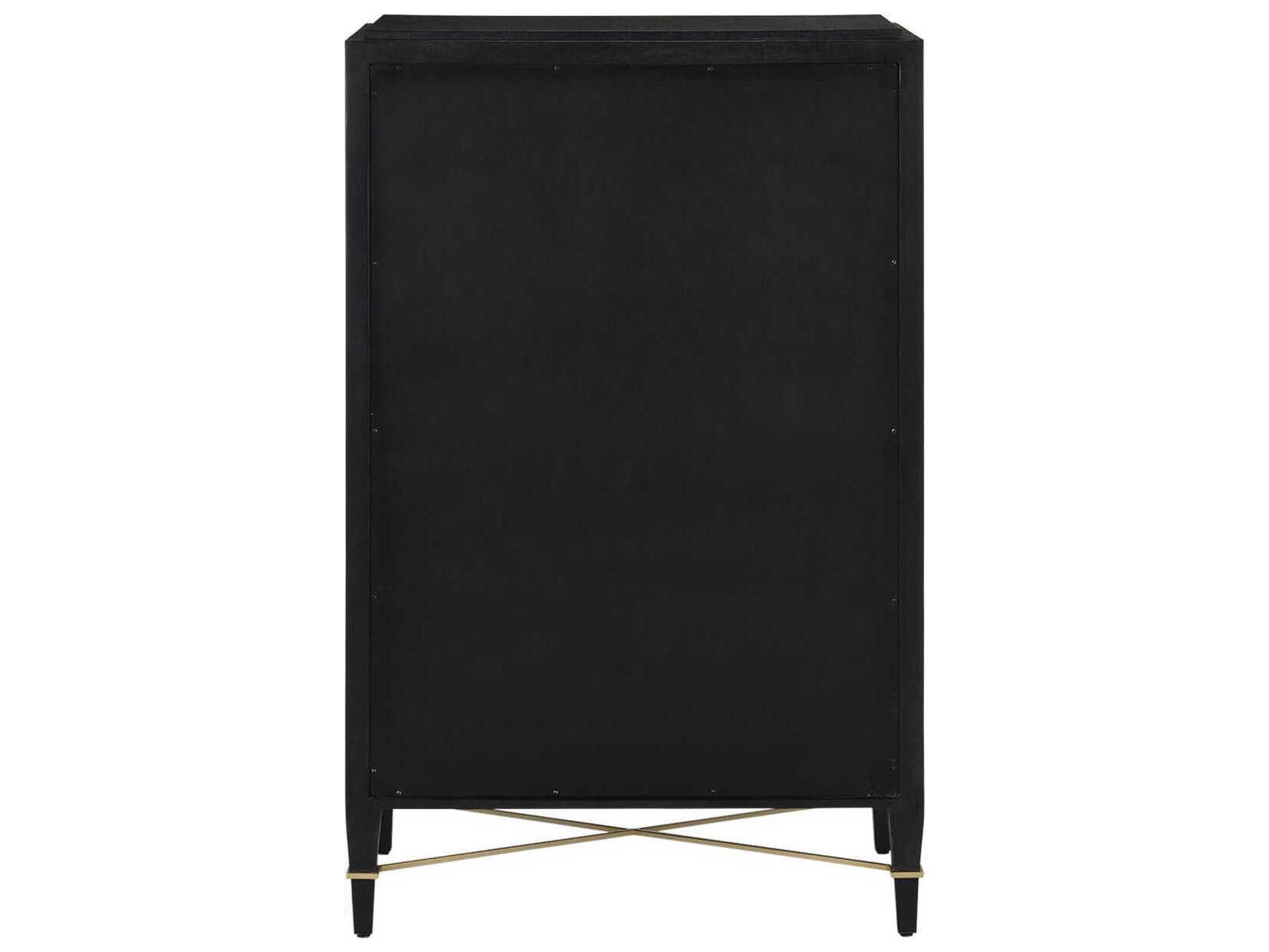 Currey & Company Verona 5-Drawers Lacquered Black Linen Mahogany Wood Accent Chest