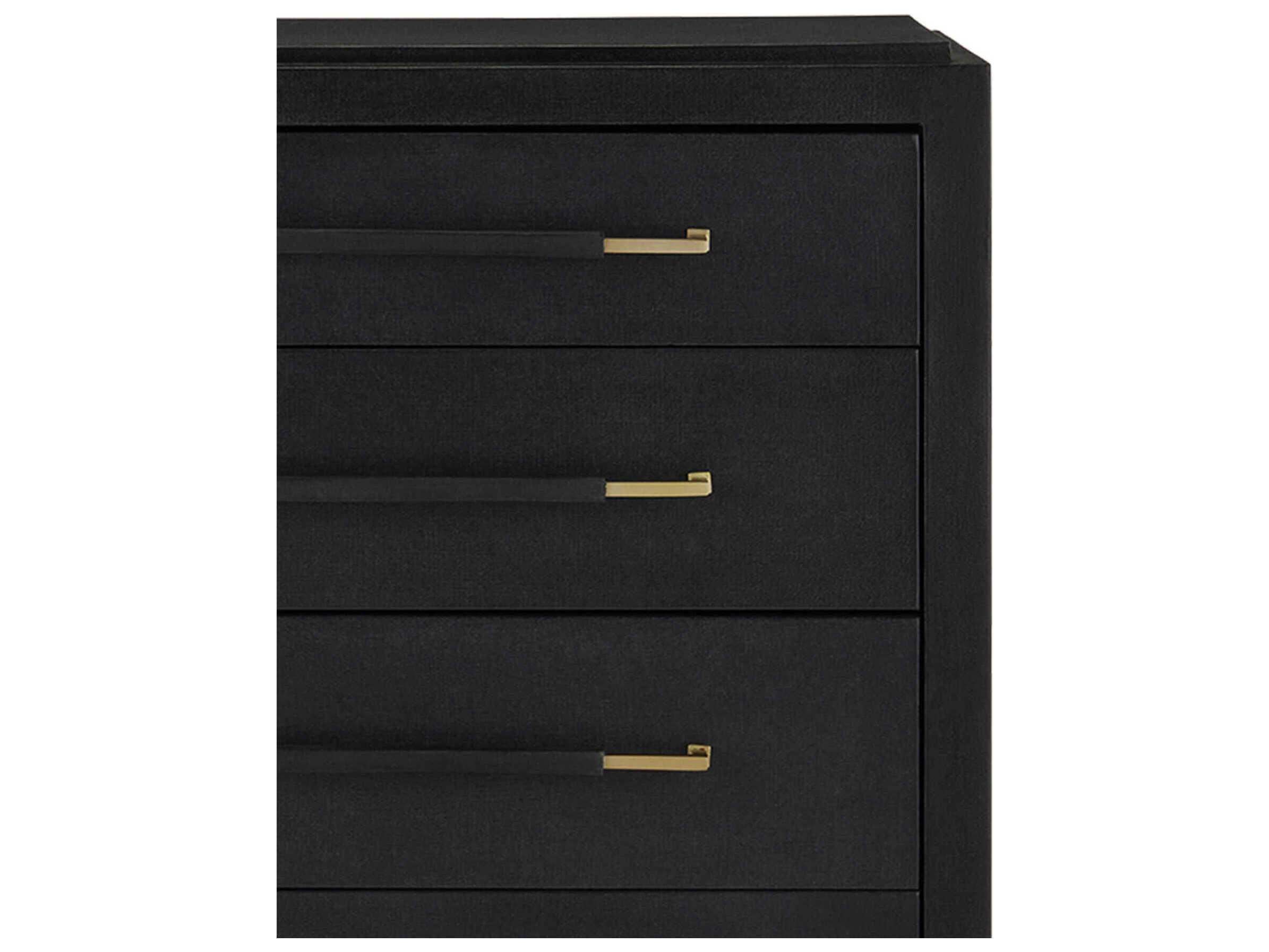 Currey & Company Verona 5-Drawers Lacquered Black Linen Mahogany Wood Accent Chest
