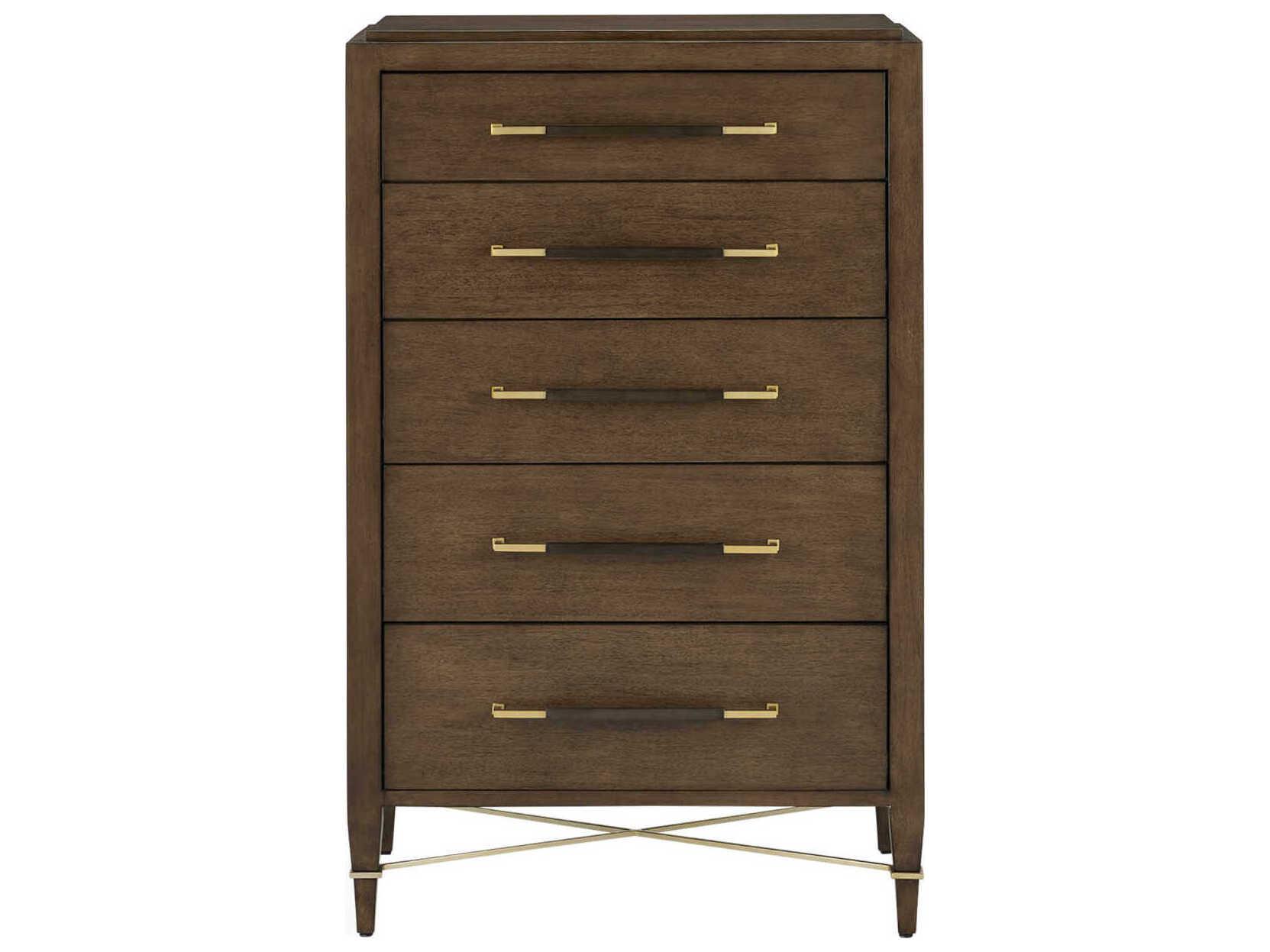 Currey & Company Verona 5-Drawers Coffee Brown Mahogany Wood Accent Chest