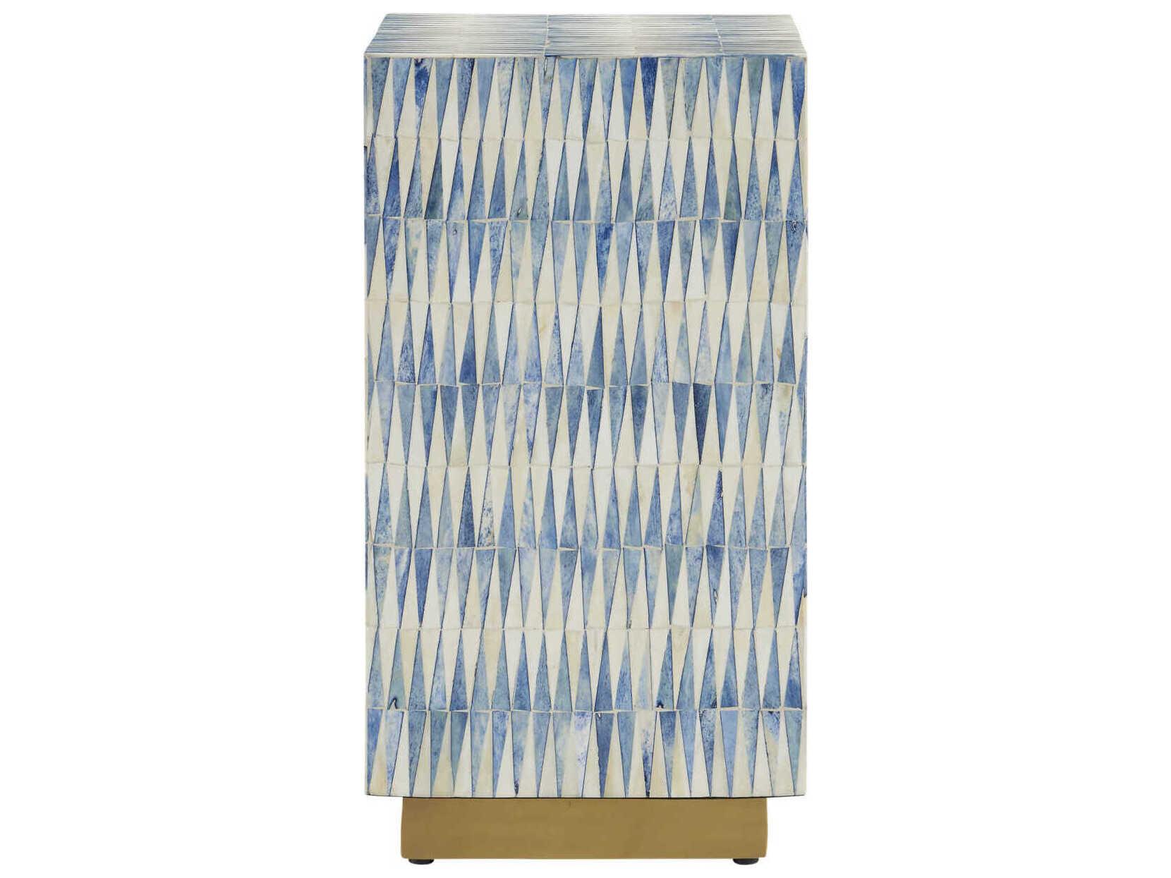 Currey & Company Square Wood Blue White Brushed Brass End Table