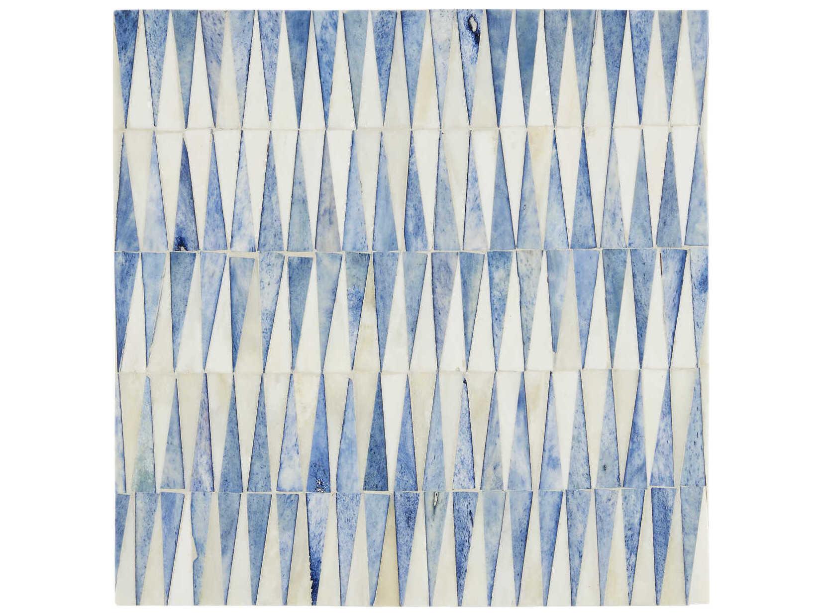 Currey & Company Square Wood Blue White Brushed Brass End Table