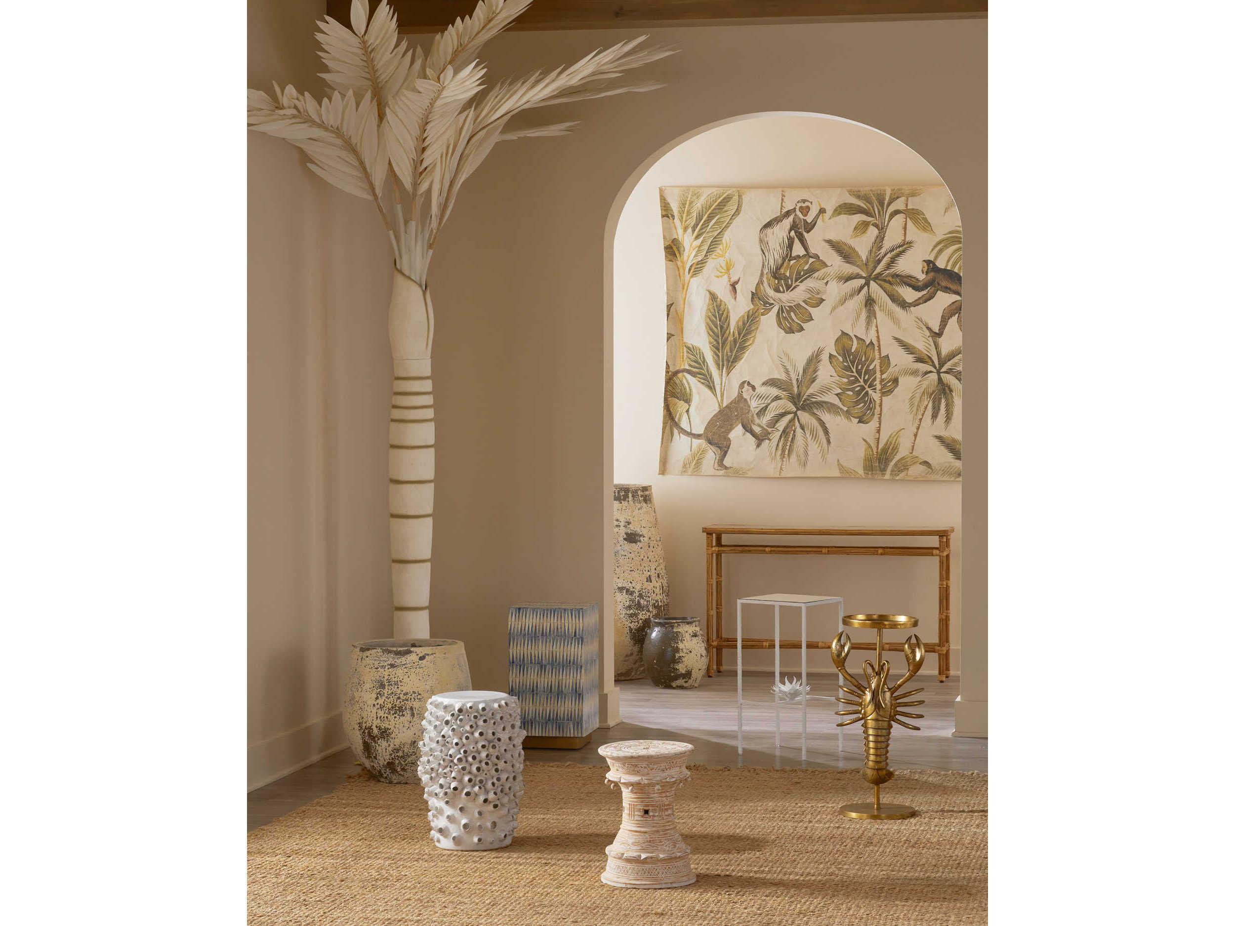 Currey & Company Square Wood Blue White Brushed Brass End Table