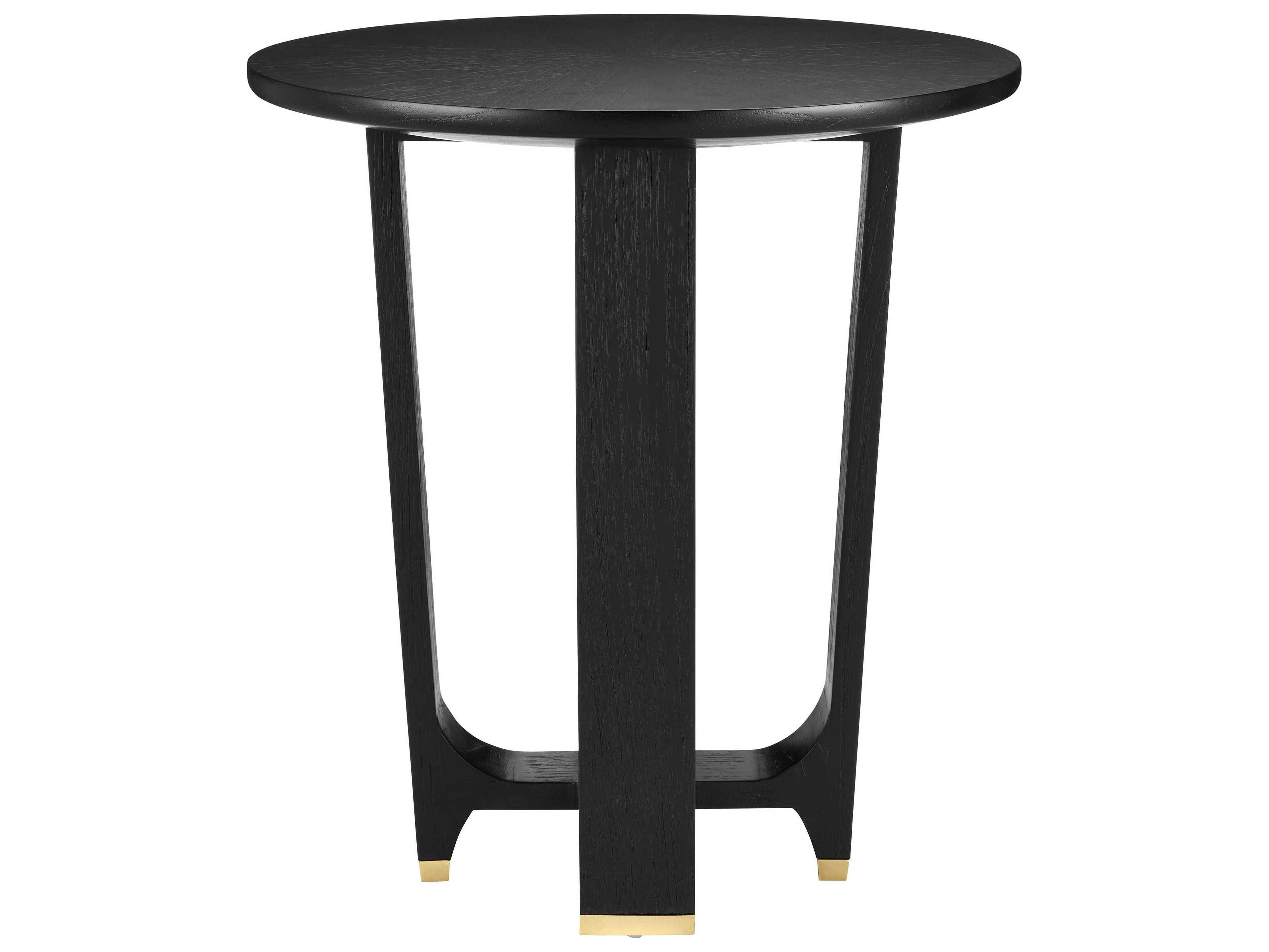 Currey & Company Blake Round Wood Matte Caviar Black Polished Brass End Table
