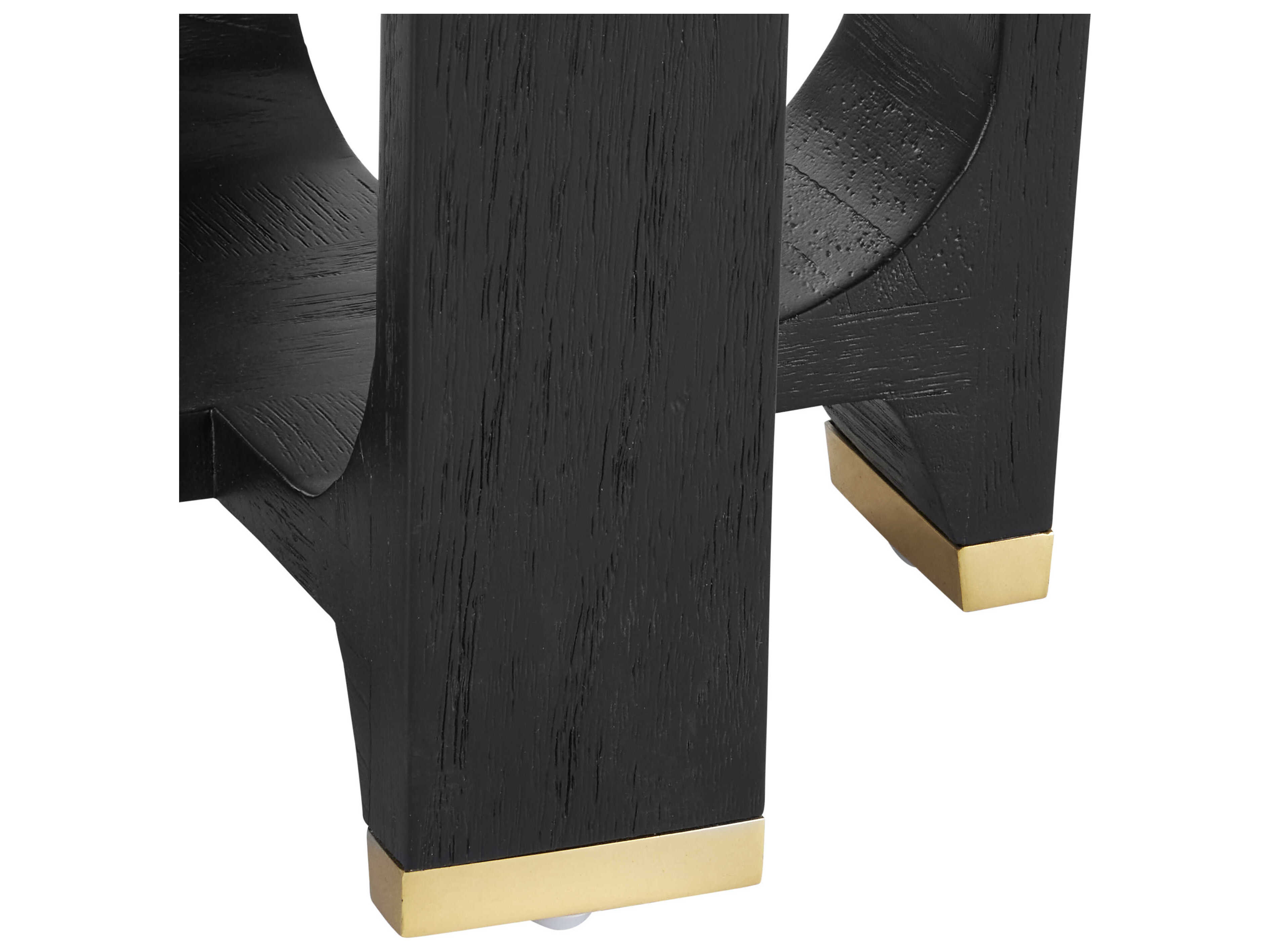 Currey & Company Blake Round Wood Matte Caviar Black Polished Brass End Table