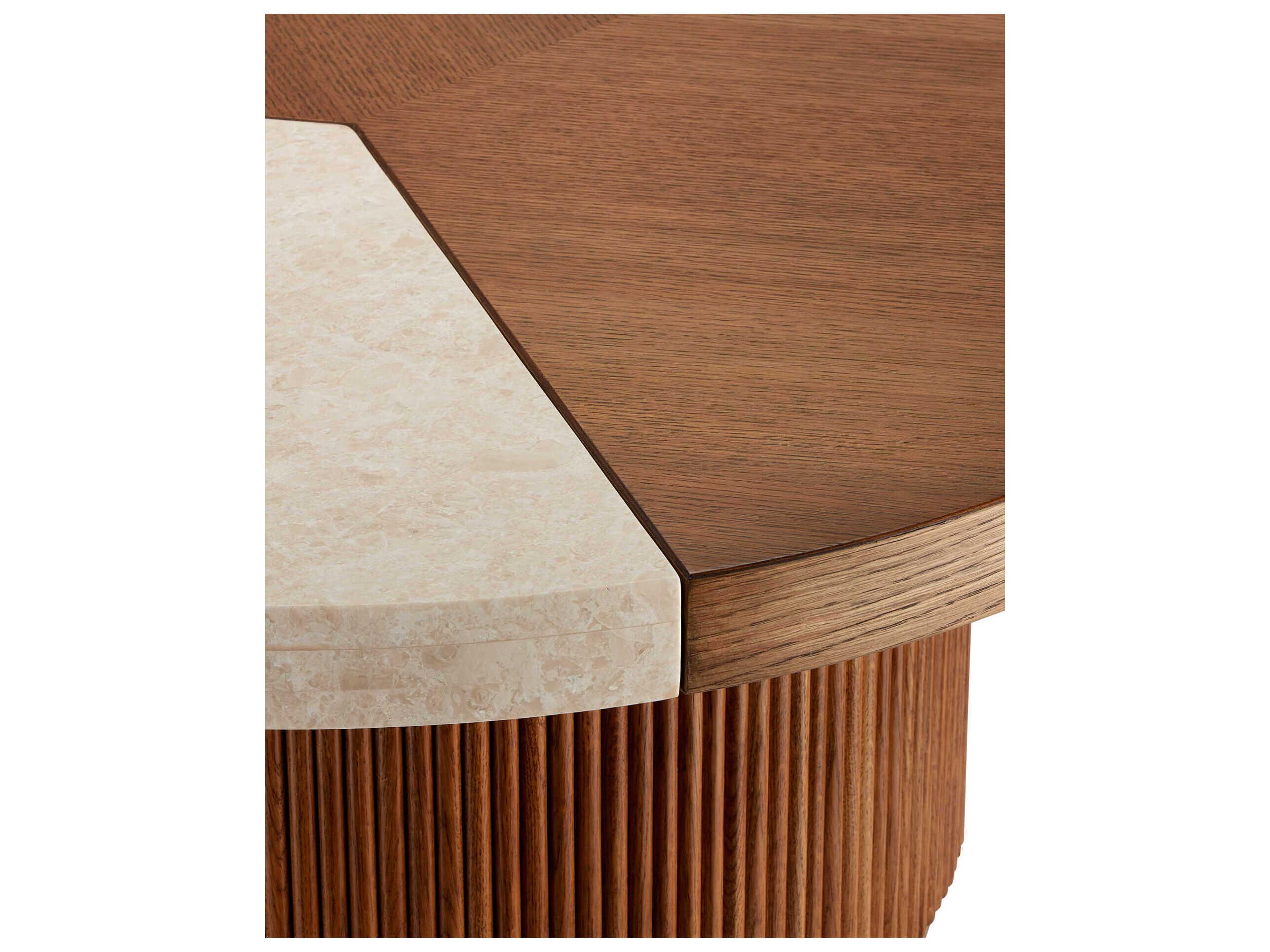 Currey & Company Dakota Round Wood Morel Brown Natural Polished Brass Coffee Table