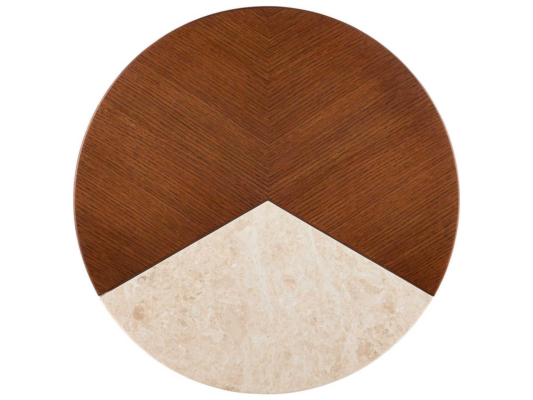 Currey & Company Dakota Round Wood Morel Brown Natural Polished Brass Coffee Table