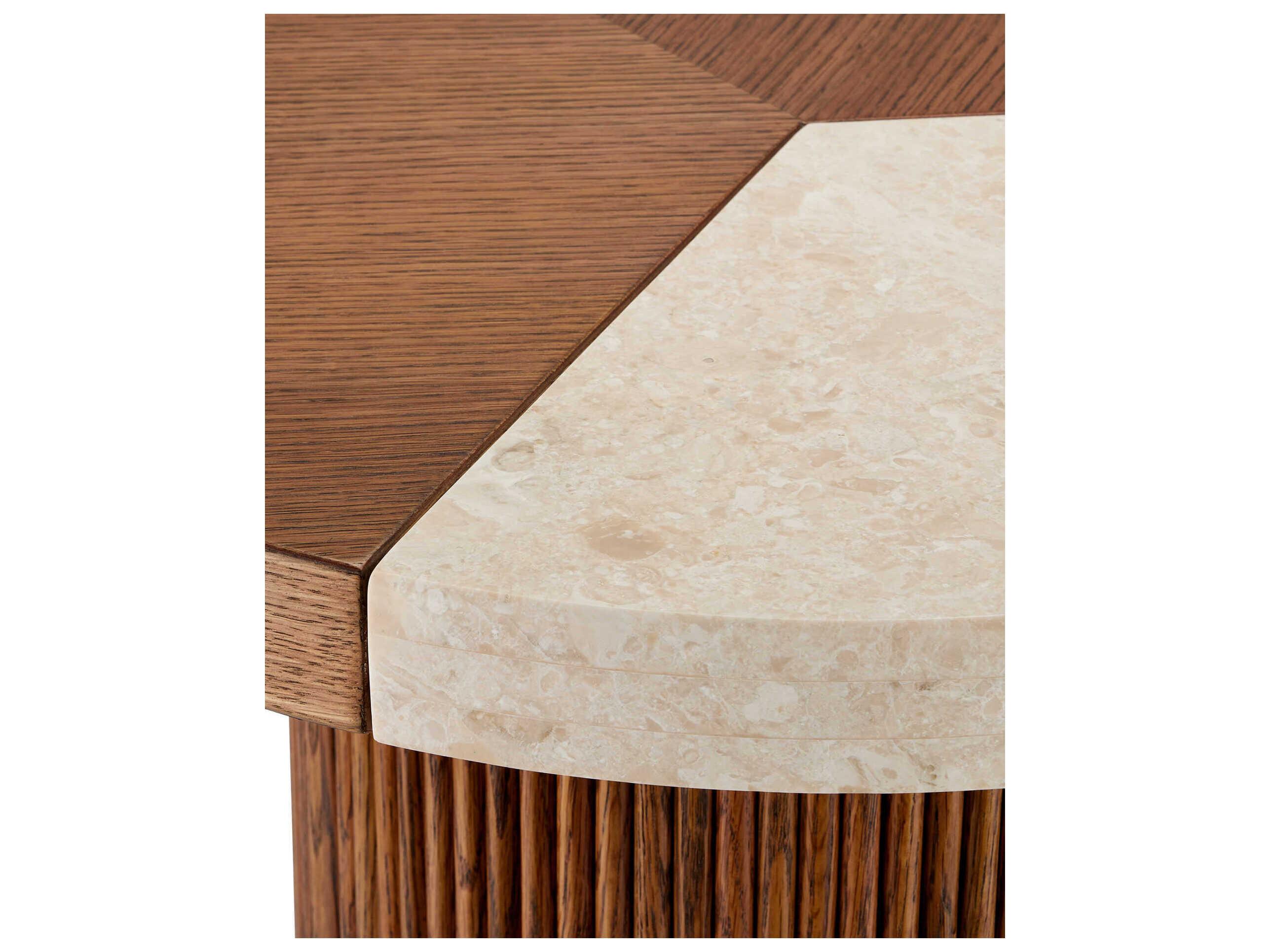 Currey & Company Dakota Round Wood Morel Brown Natural Polished Brass Coffee Table